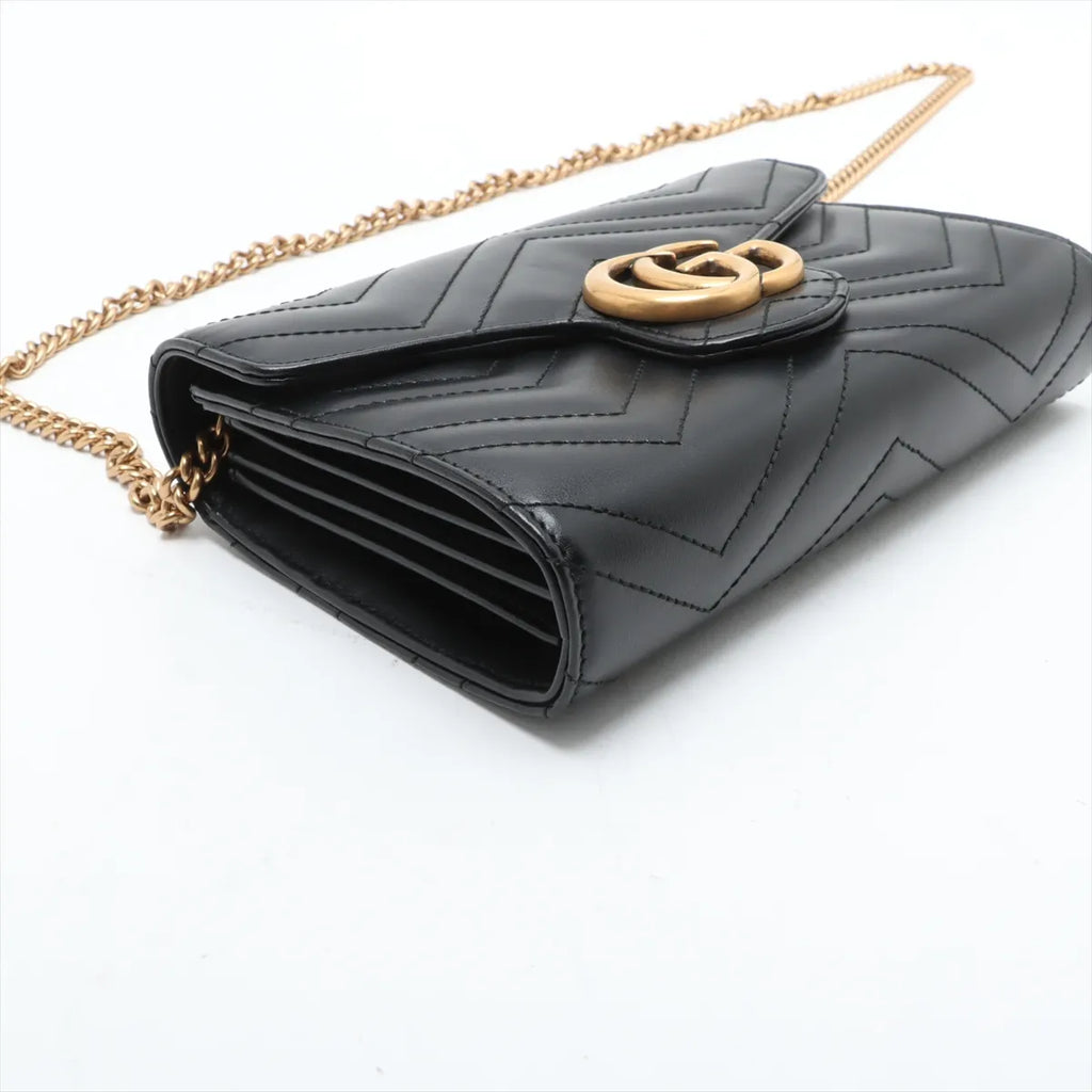 Gucci Black Leather GG Marmont Chain Wallet [Clearance Sale]