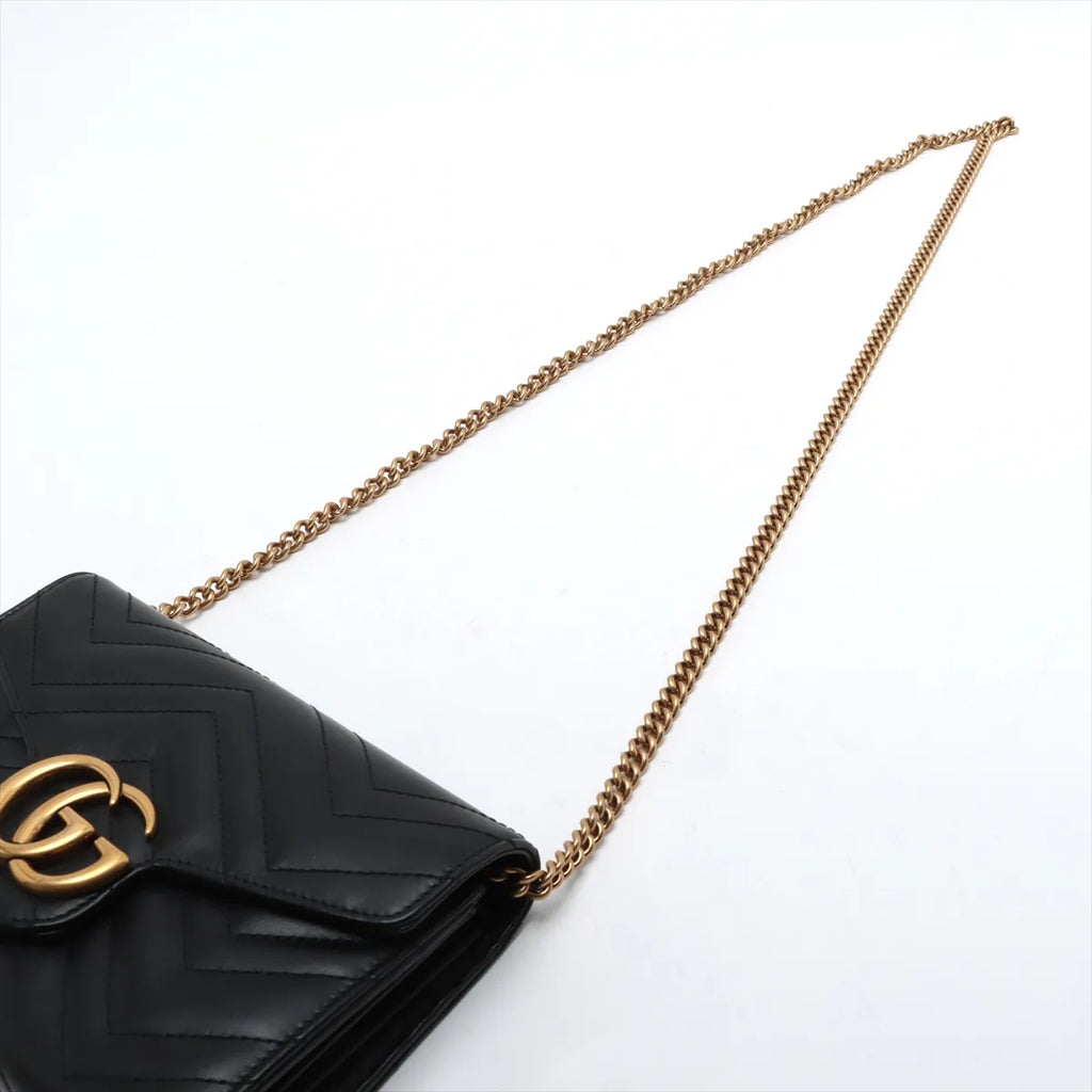 Gucci Black Leather GG Marmont Chain Wallet [Clearance Sale]