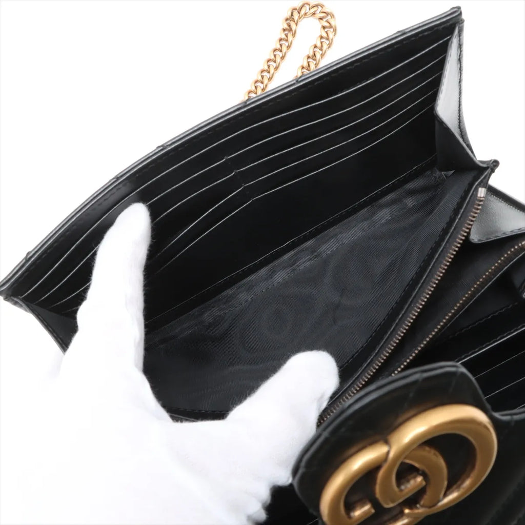 Gucci Black Leather GG Marmont Chain Wallet [Clearance Sale]