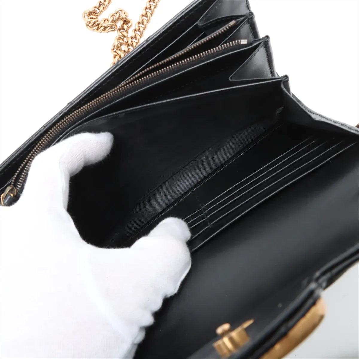 Gucci Black Leather GG Marmont Chain Wallet [Clearance Sale]