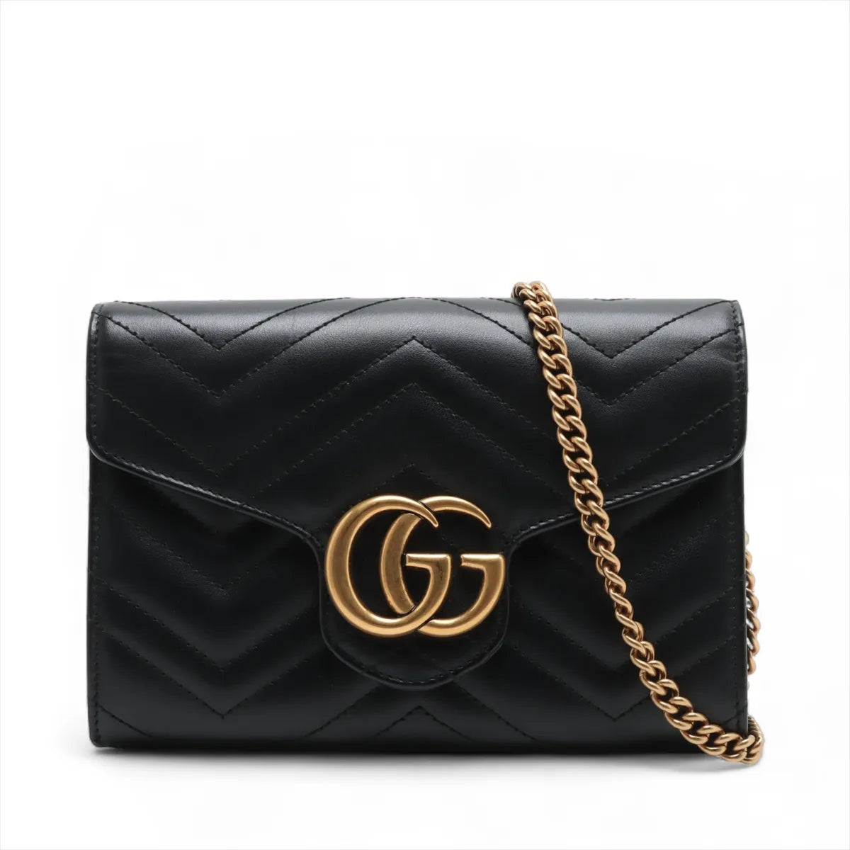 Gucci Black Leather GG Marmont Chain Wallet [Clearance Sale]