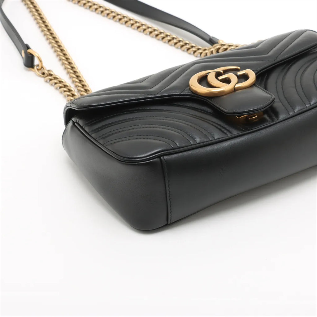 Gucci Black Leather GG Marmont Medium Shoulder Bag [Clearance Sale]