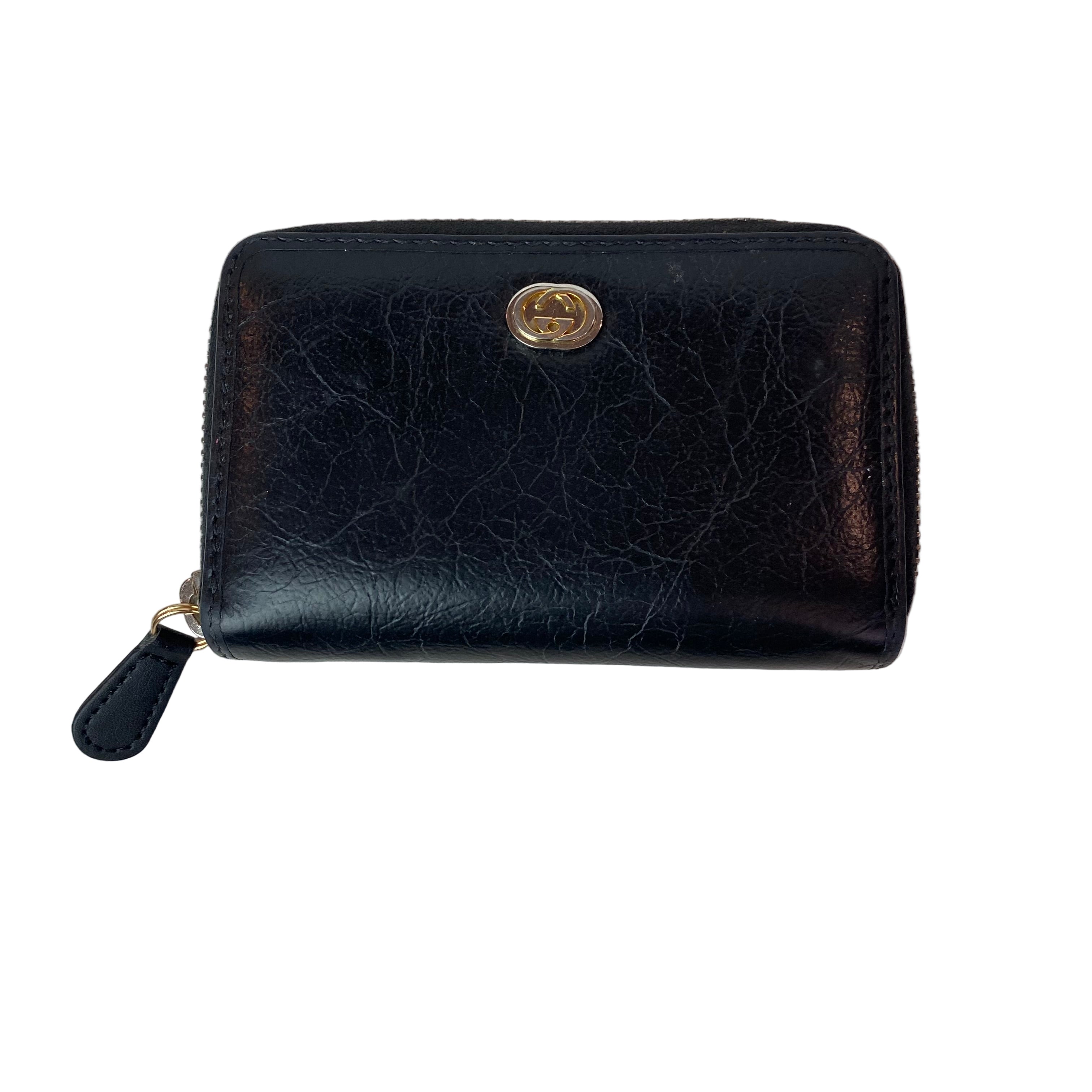 GUCCI Style 581530 Coin Case Wallet Interlocking G Leather Black Unisex