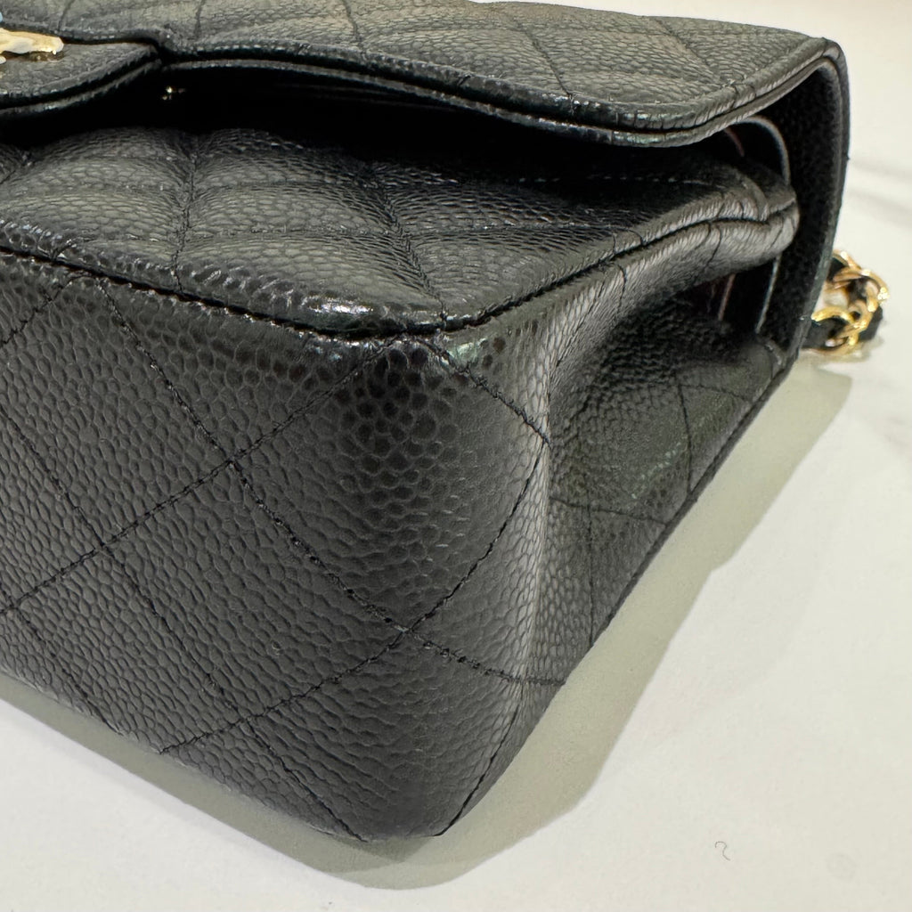 CHANEL CF SMALL BLACK CAVIAR LEATHER WITH GOLD HARDWARE – MICROCHIP MODEL