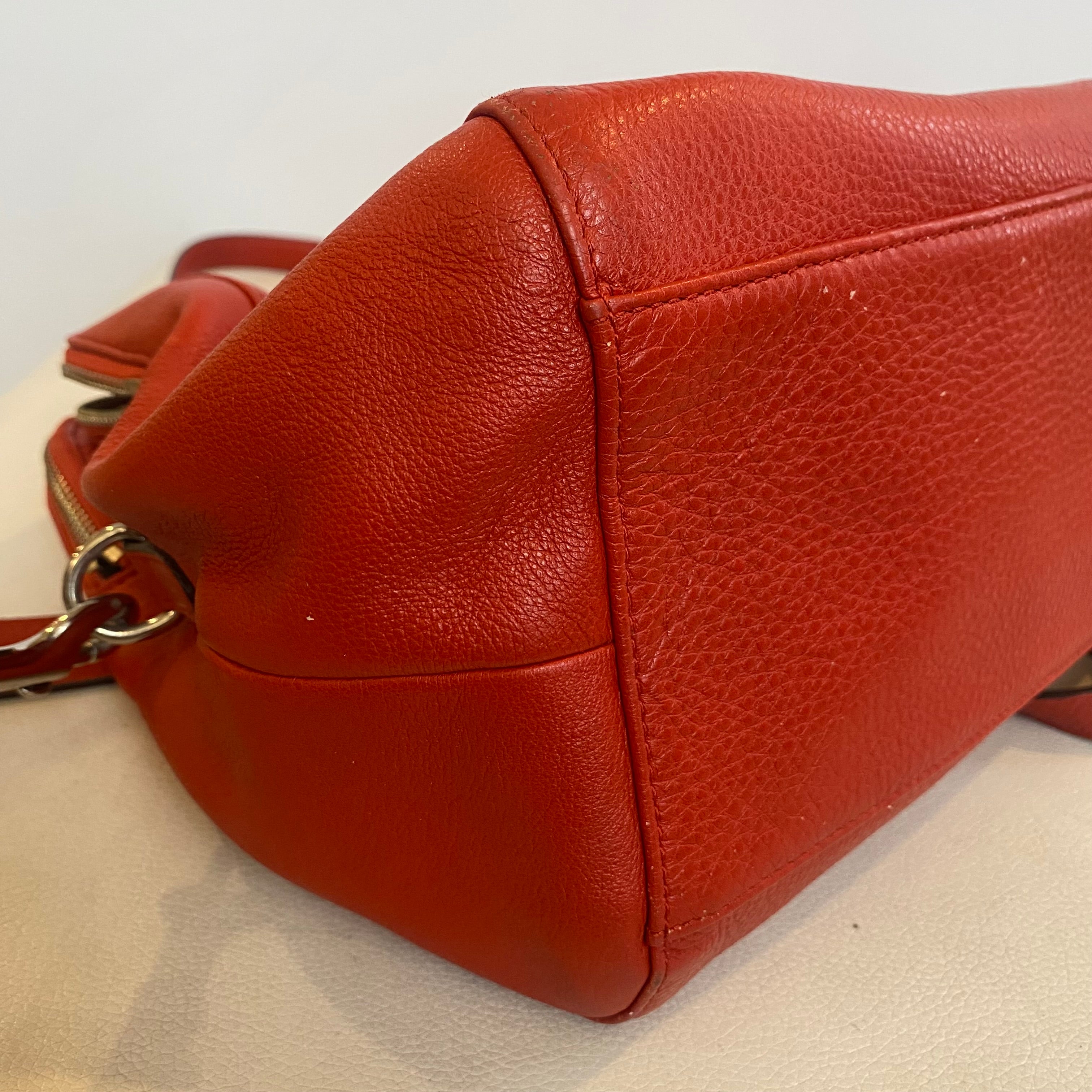 COACH #D1473-F31324 Red Leather Katheryn Triple Zipper Satchel Handbag