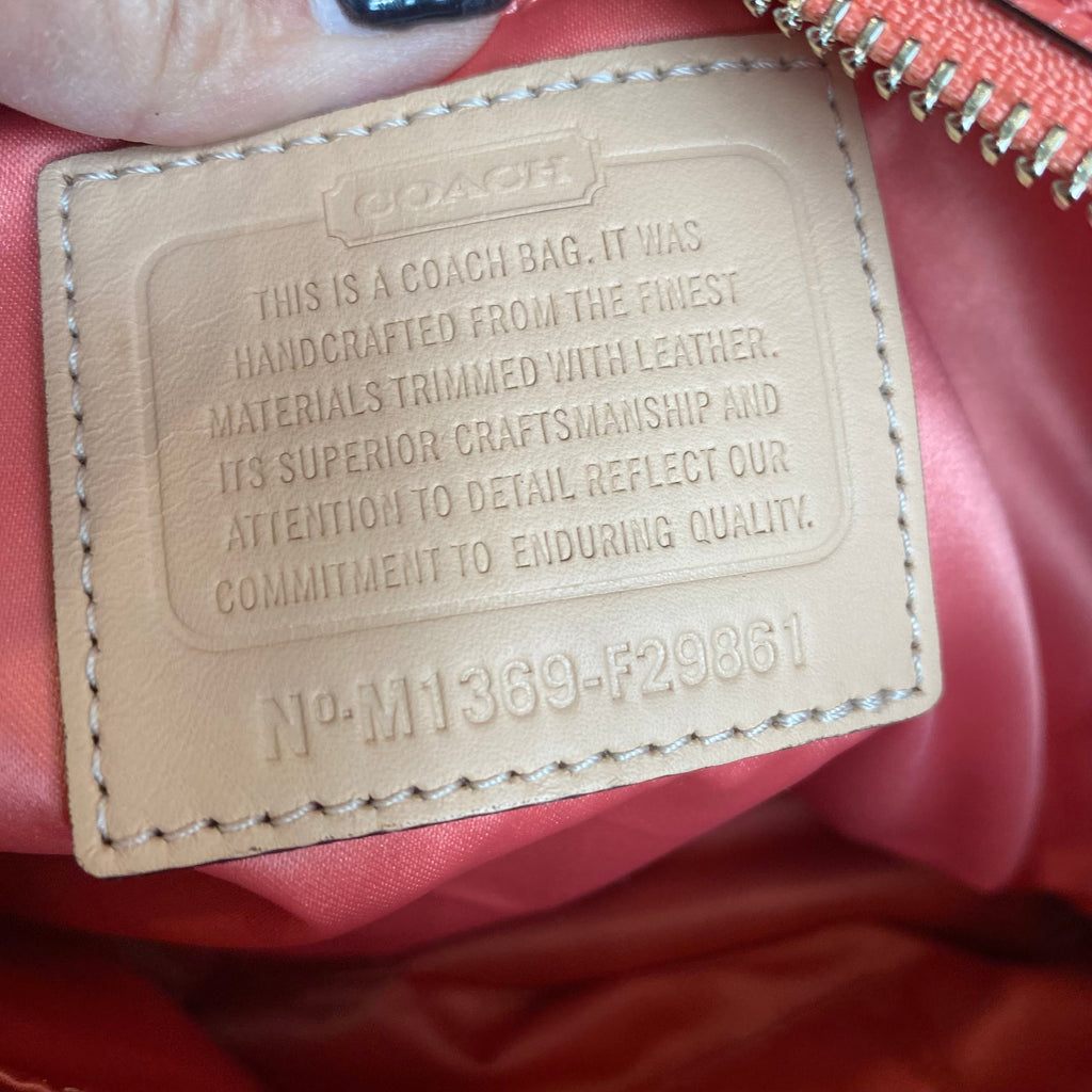 COACH Straw Floral Embellished Zip Top Tote Bag Coral Pink Patent Leather Trim Shoulder Bag