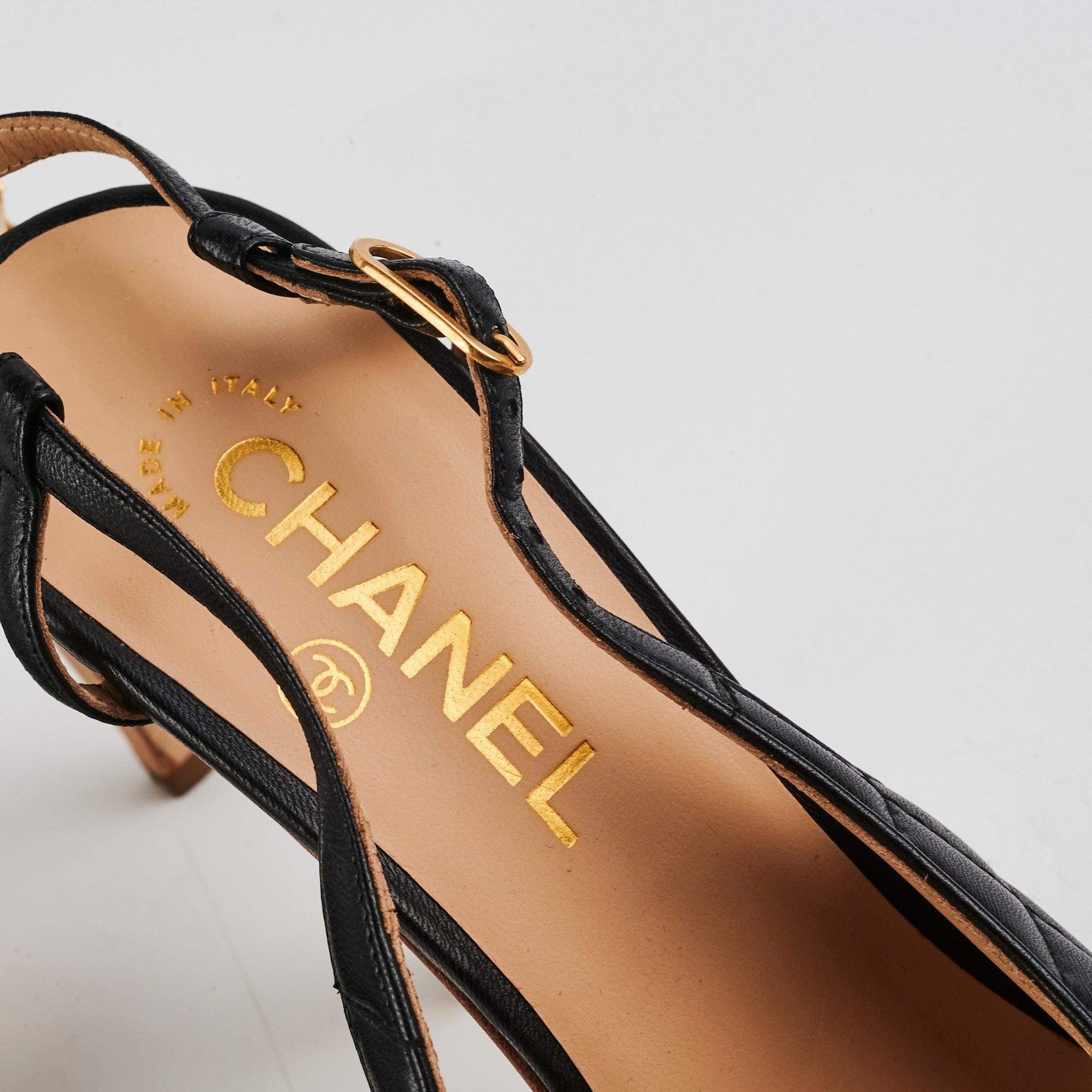 Chanel Quilted Heels Cork lambskin Black (Size 39.5)