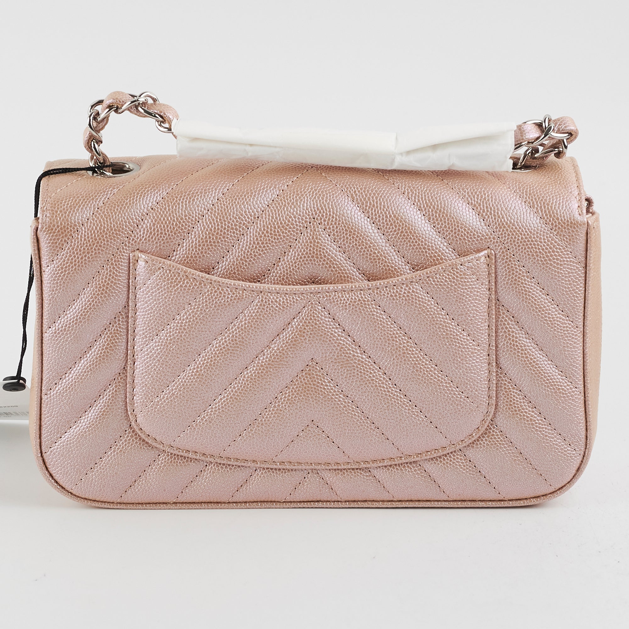 Chanel Mini Rectangular Chevron Caviar Rose Gold Iridescent