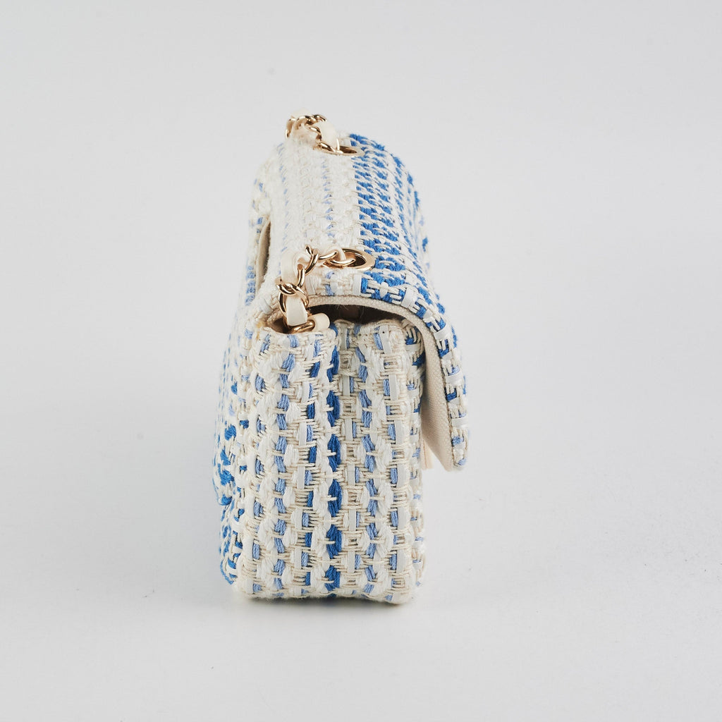 Chanel Mini Rectangular Tweed Flap Blue/White