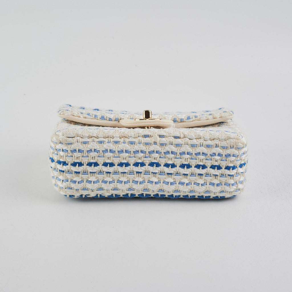 Chanel Mini Rectangular Tweed Flap Blue/White