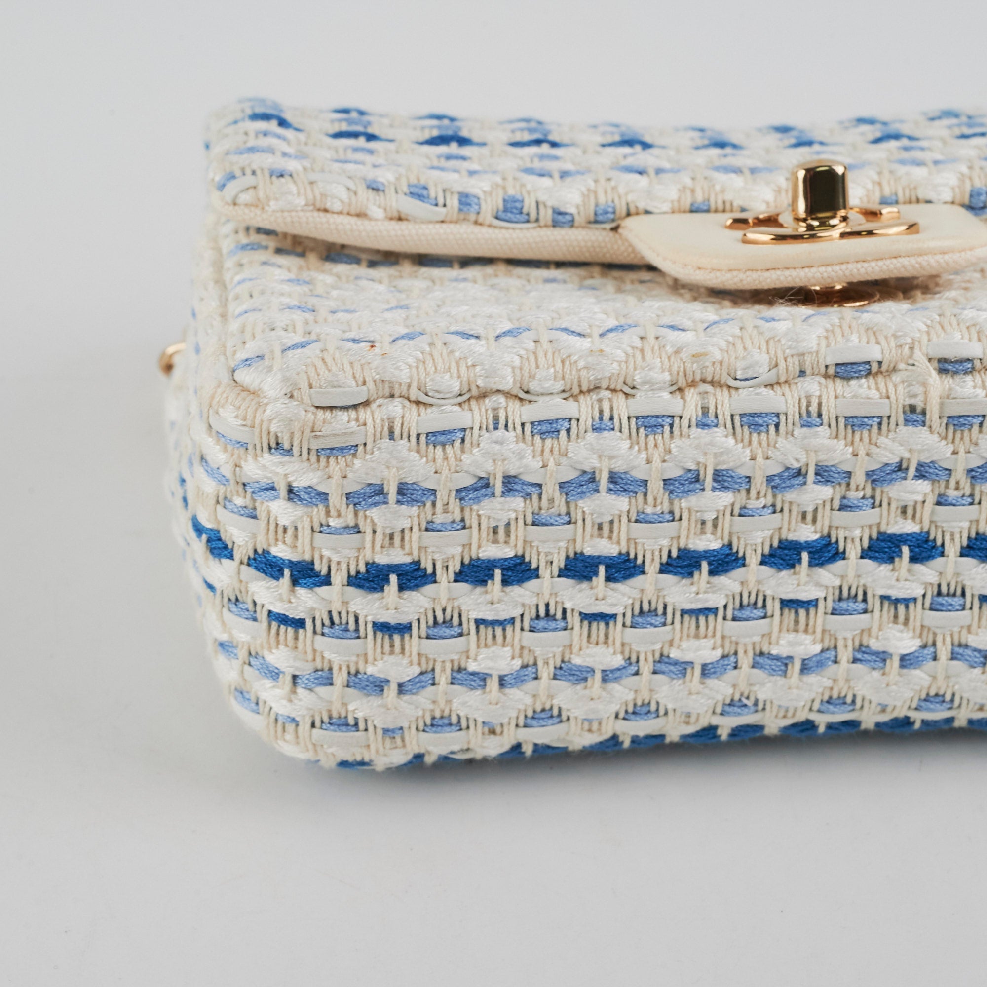Chanel Mini Rectangular Tweed Flap Blue/White