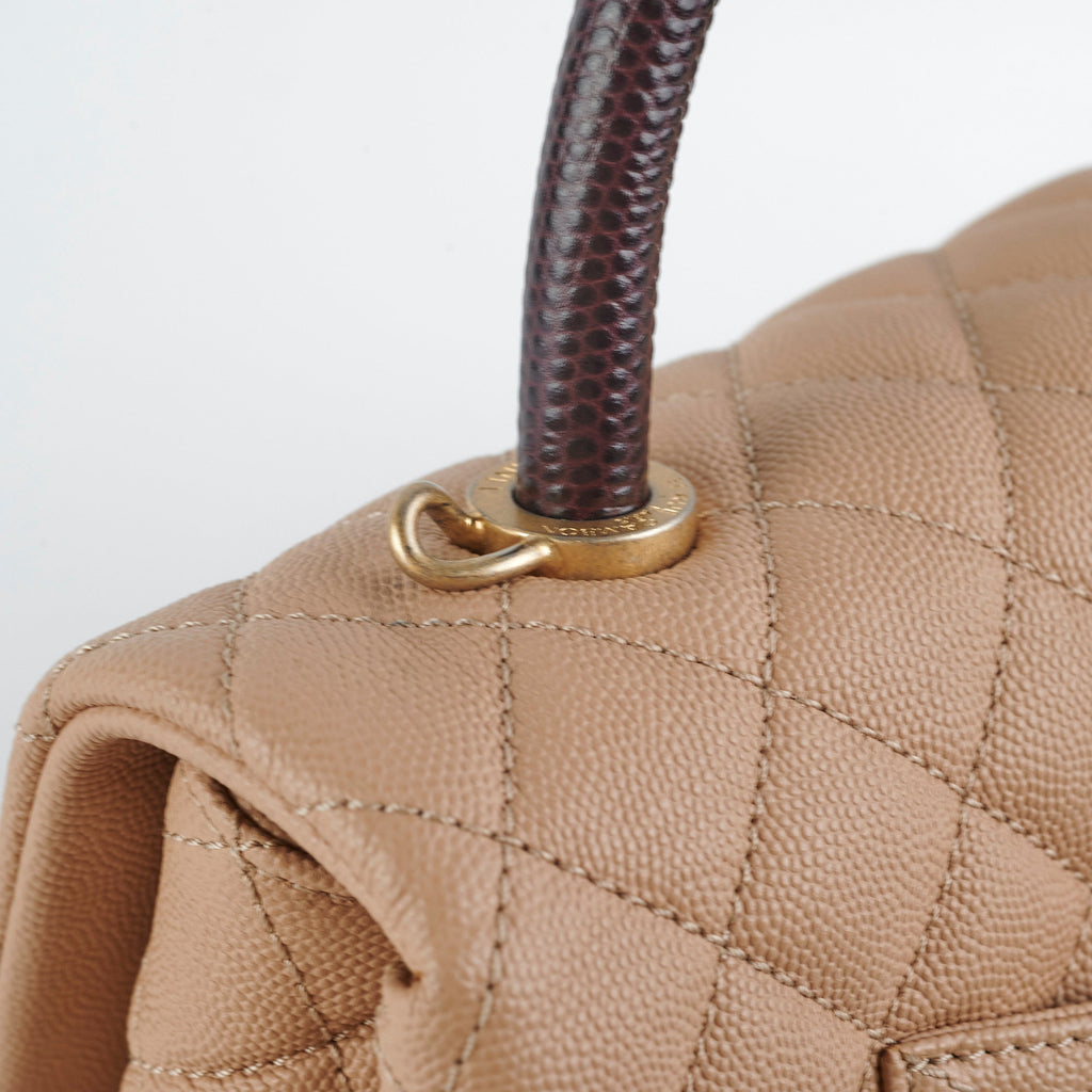 Chanel Medium Caviar Coco Handle Beige (Lizard embossed top handle)