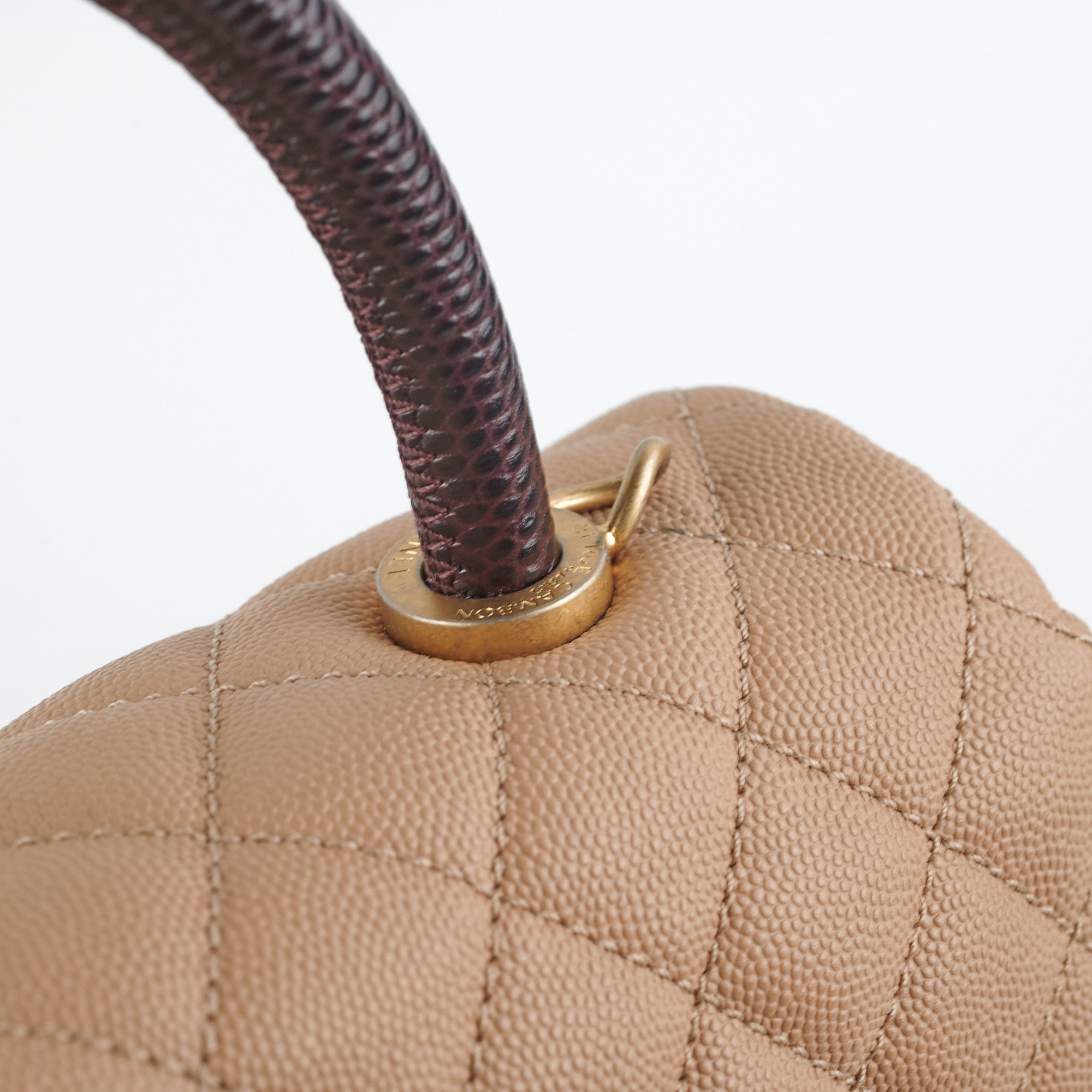 Chanel Medium Caviar Coco Handle Beige (Lizard embossed top handle)