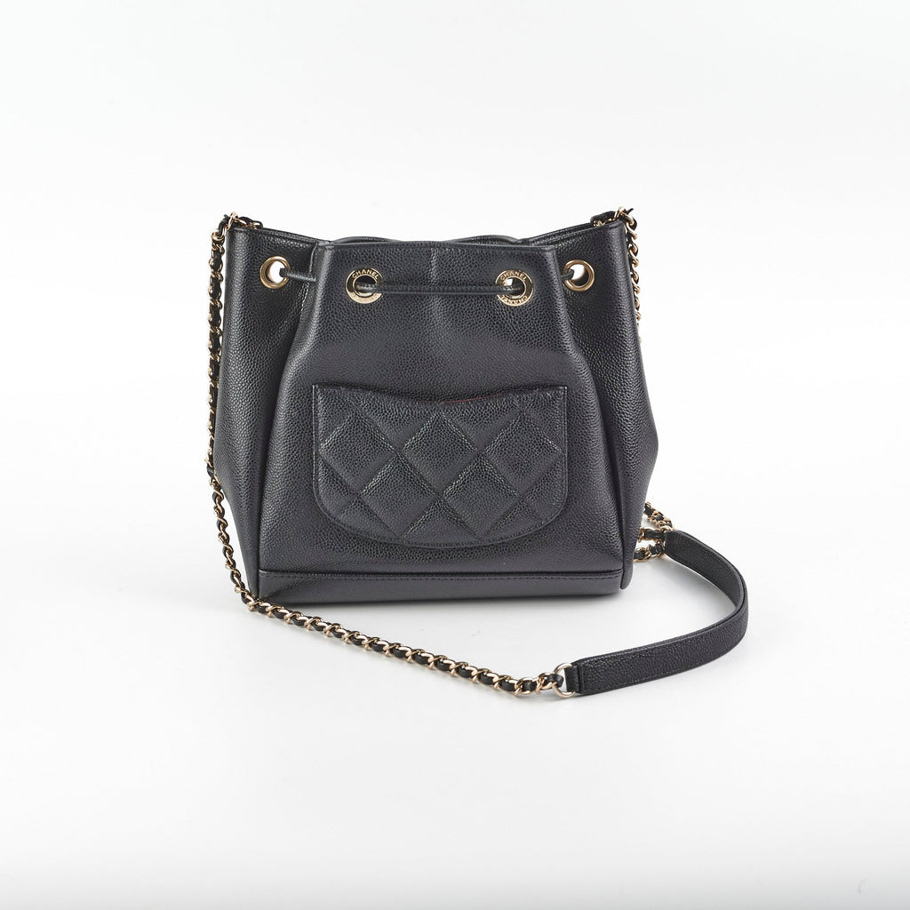 Chanel Drawstring Bucket Caviar Black
