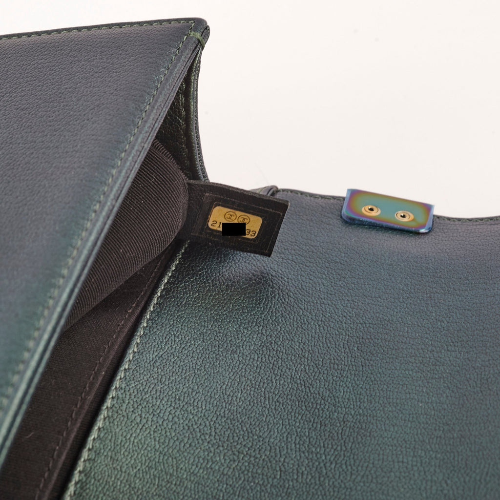 Chanel Small Iridescent Green Goatskin Boy