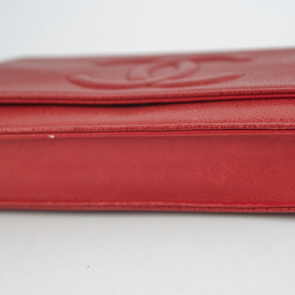 Chanel Coco Mark Caviar Red Wallet On Chain Woc