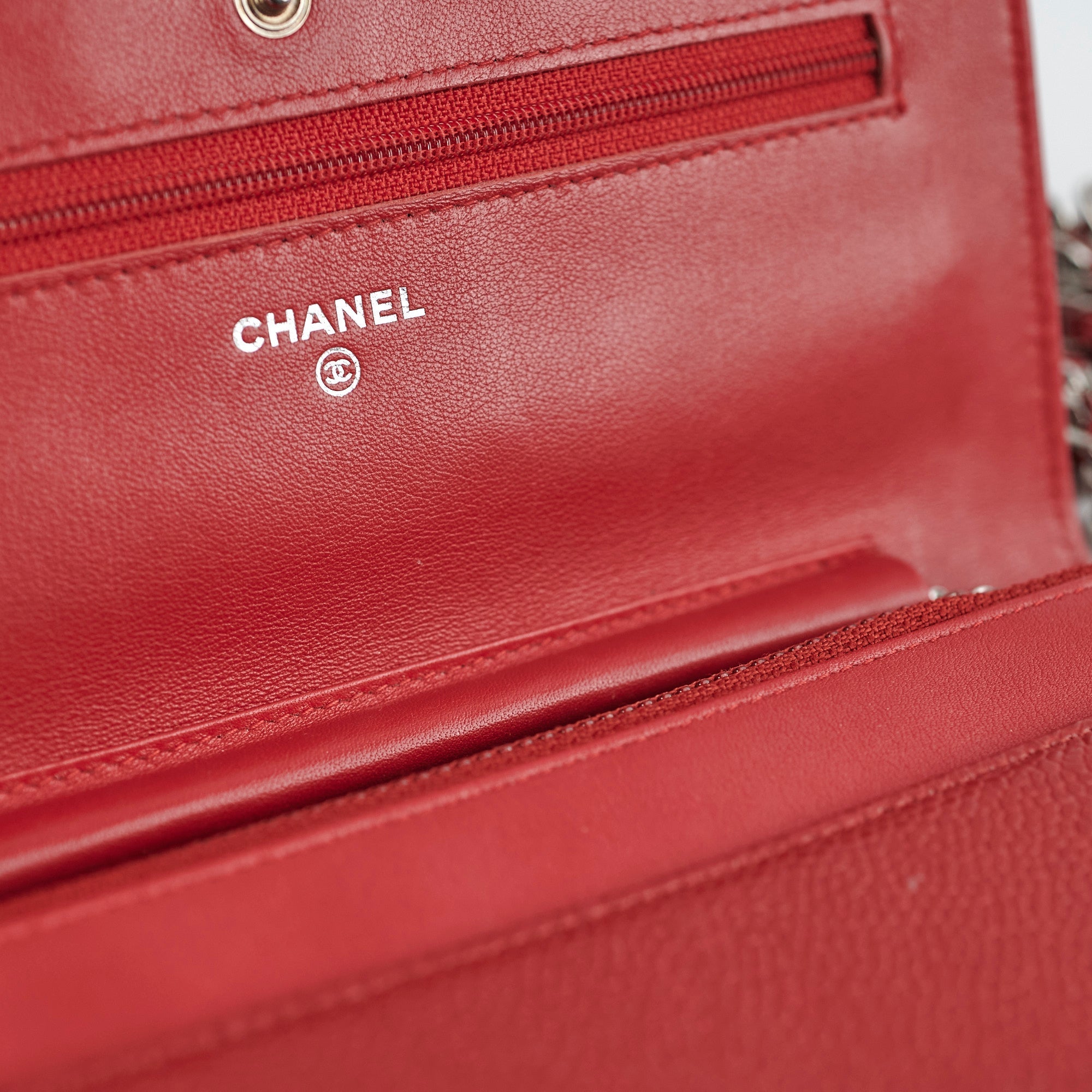 Chanel Coco Mark Caviar Red Wallet On Chain Woc