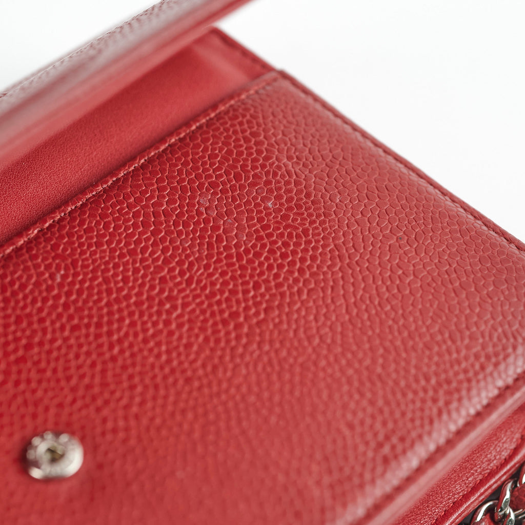Chanel Coco Mark Caviar Red Wallet On Chain Woc