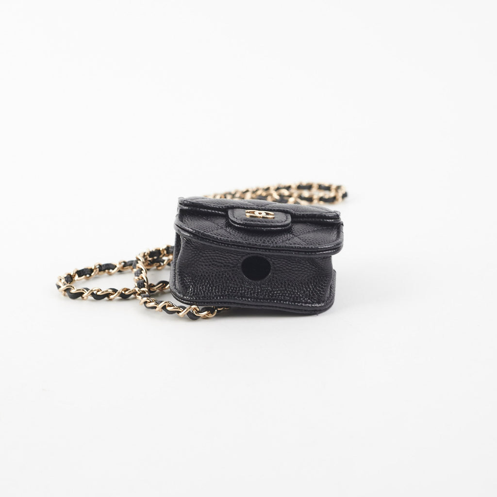 Chanel Quilted Caviar Airpod Case Black