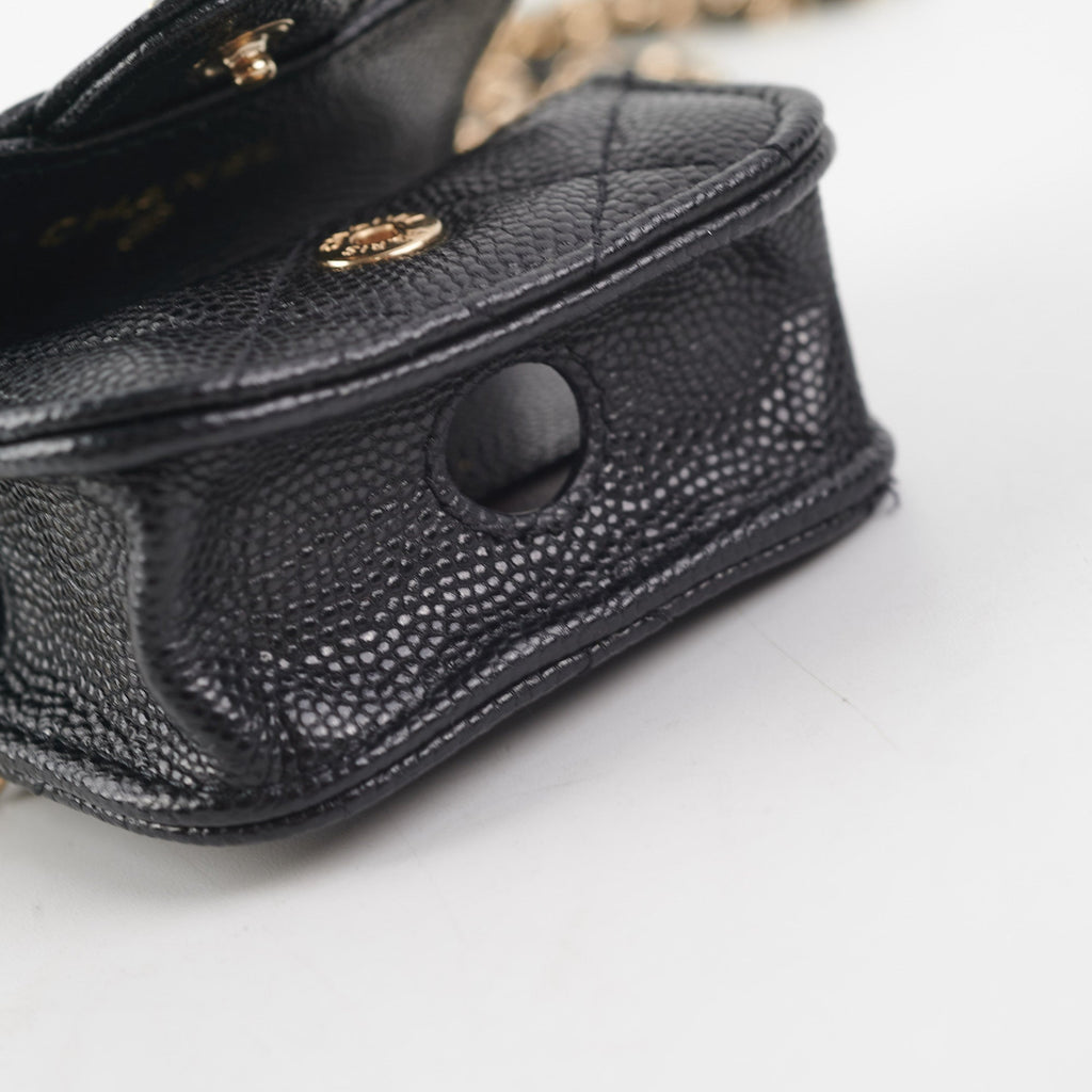 Chanel Quilted Caviar Airpod Case Black