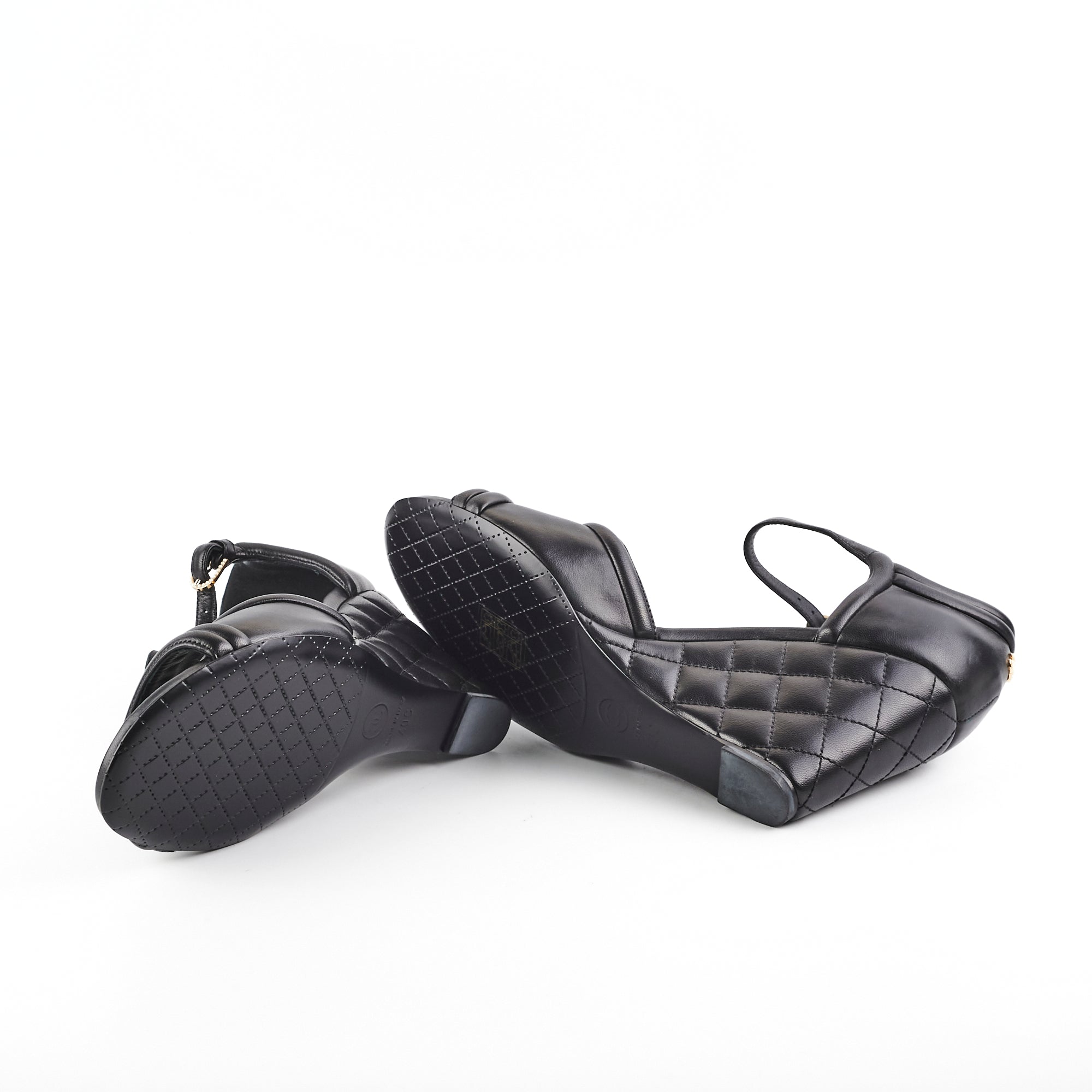 Chanel Quilted Black Sandals Size 40