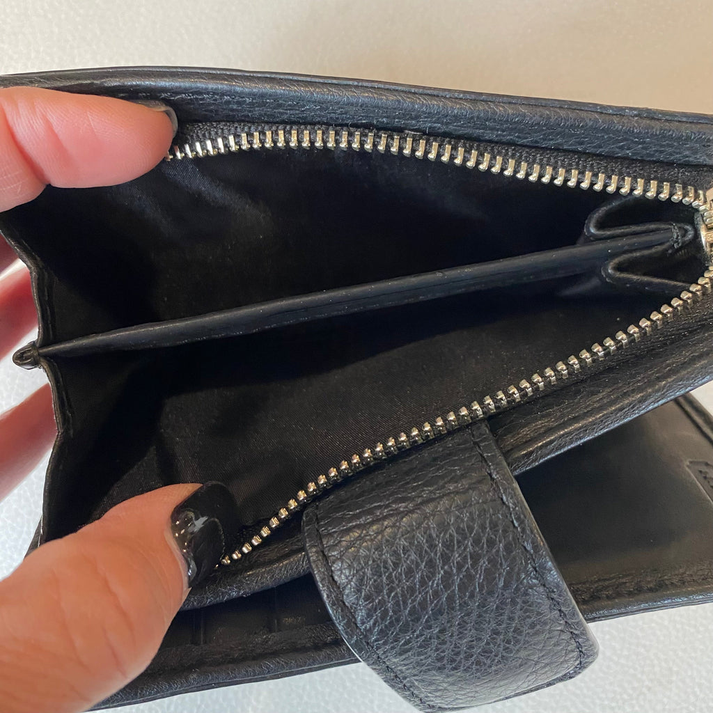 COACH Wallet Taylor Leather Compact Black Corner Zip