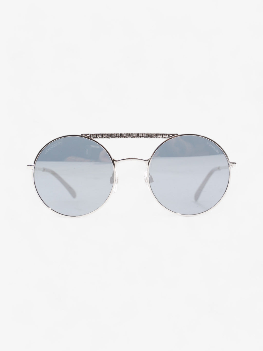 Chanel Round Sunglasses Silver Acetate 140mm