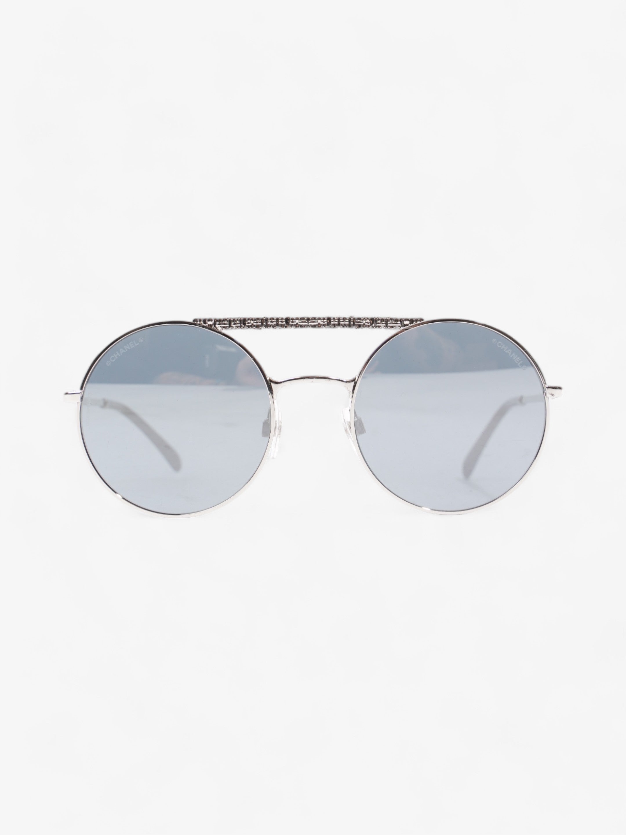 Chanel Round Sunglasses Silver Acetate 140mm