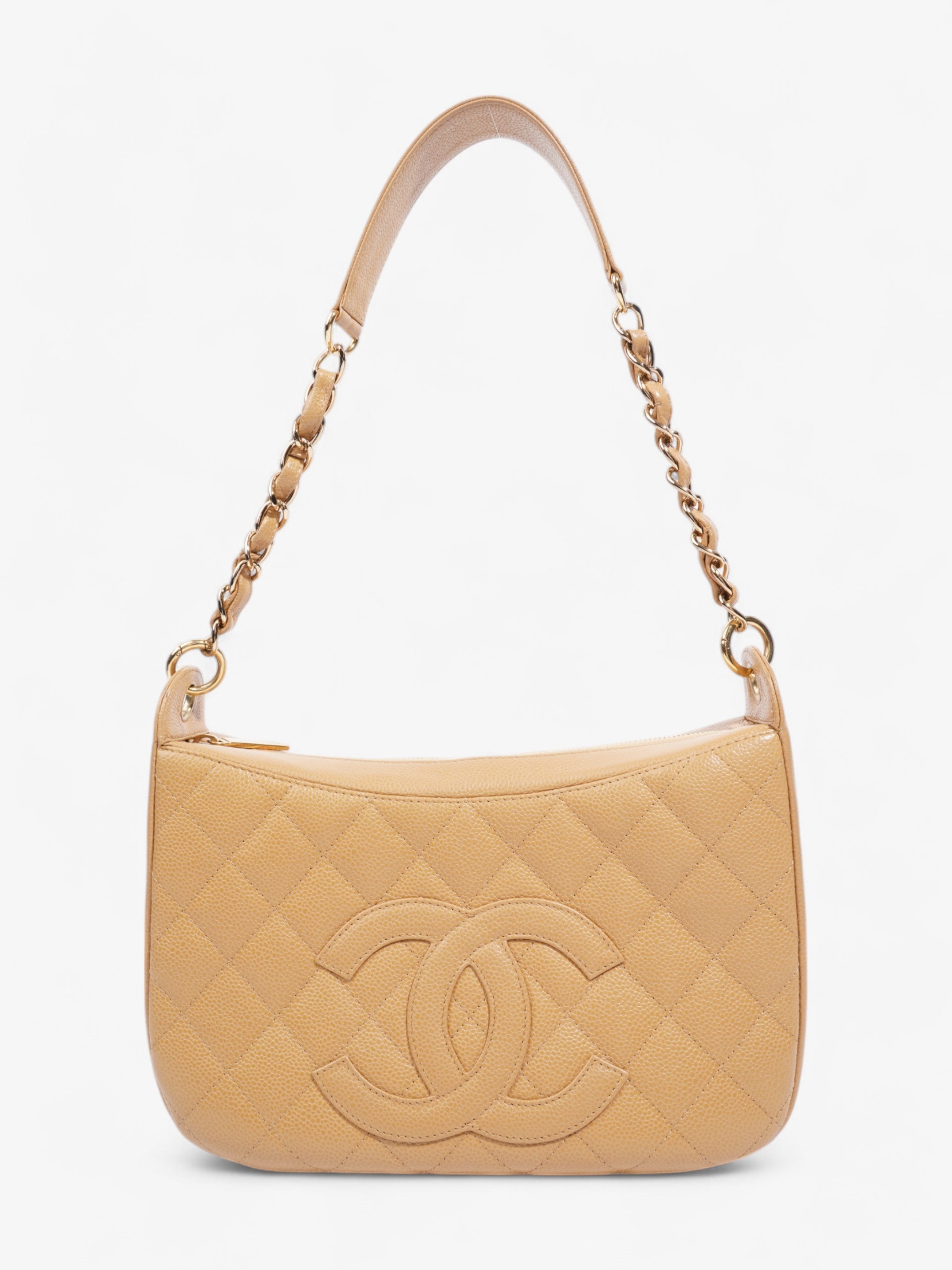 Chanel Timeless CC Shoulder Bag Beige Caviar Leather