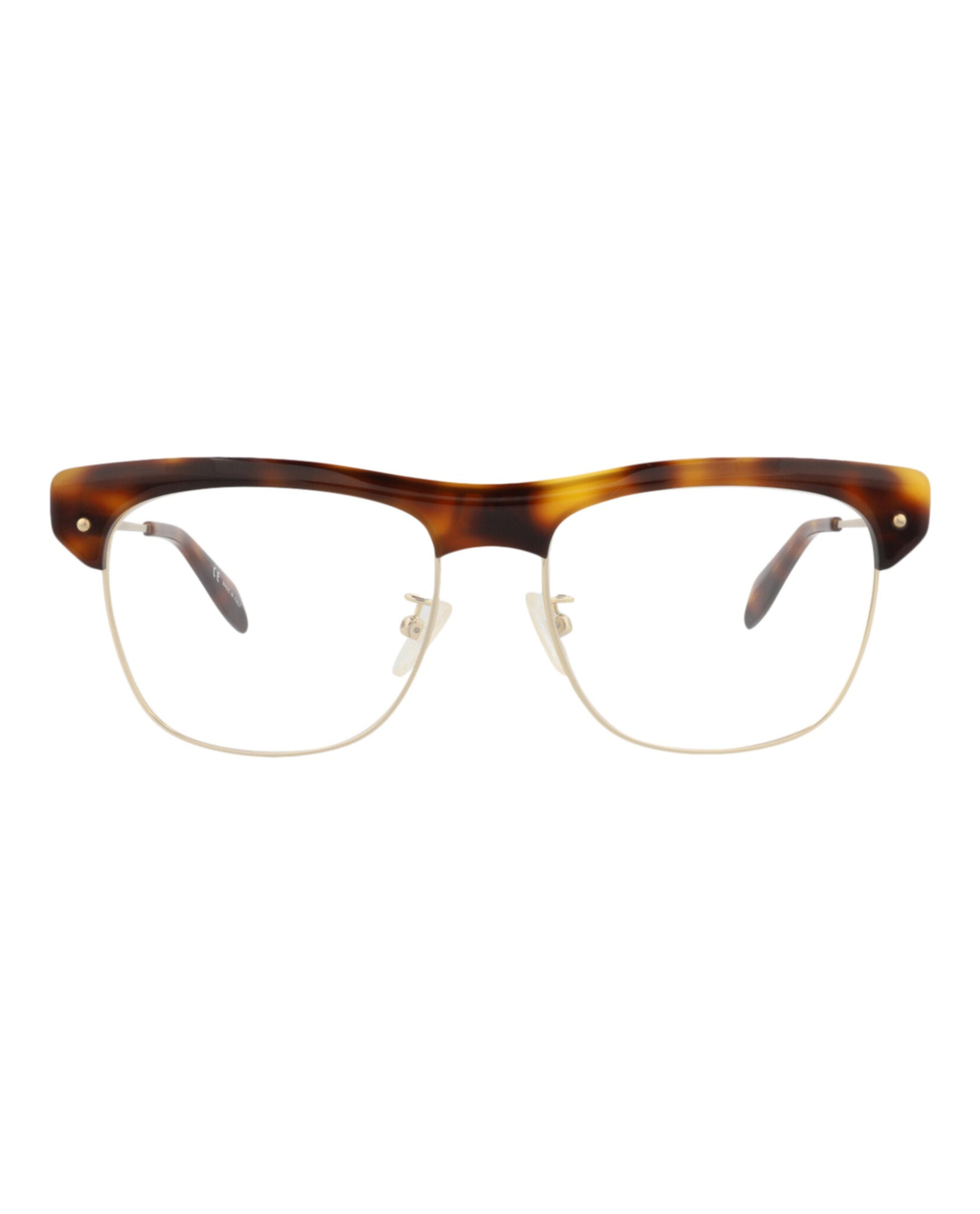 Alexander McQueen Unisex Square/Rectangle Havana Gold Transparent Fashion Designer Eyewear
