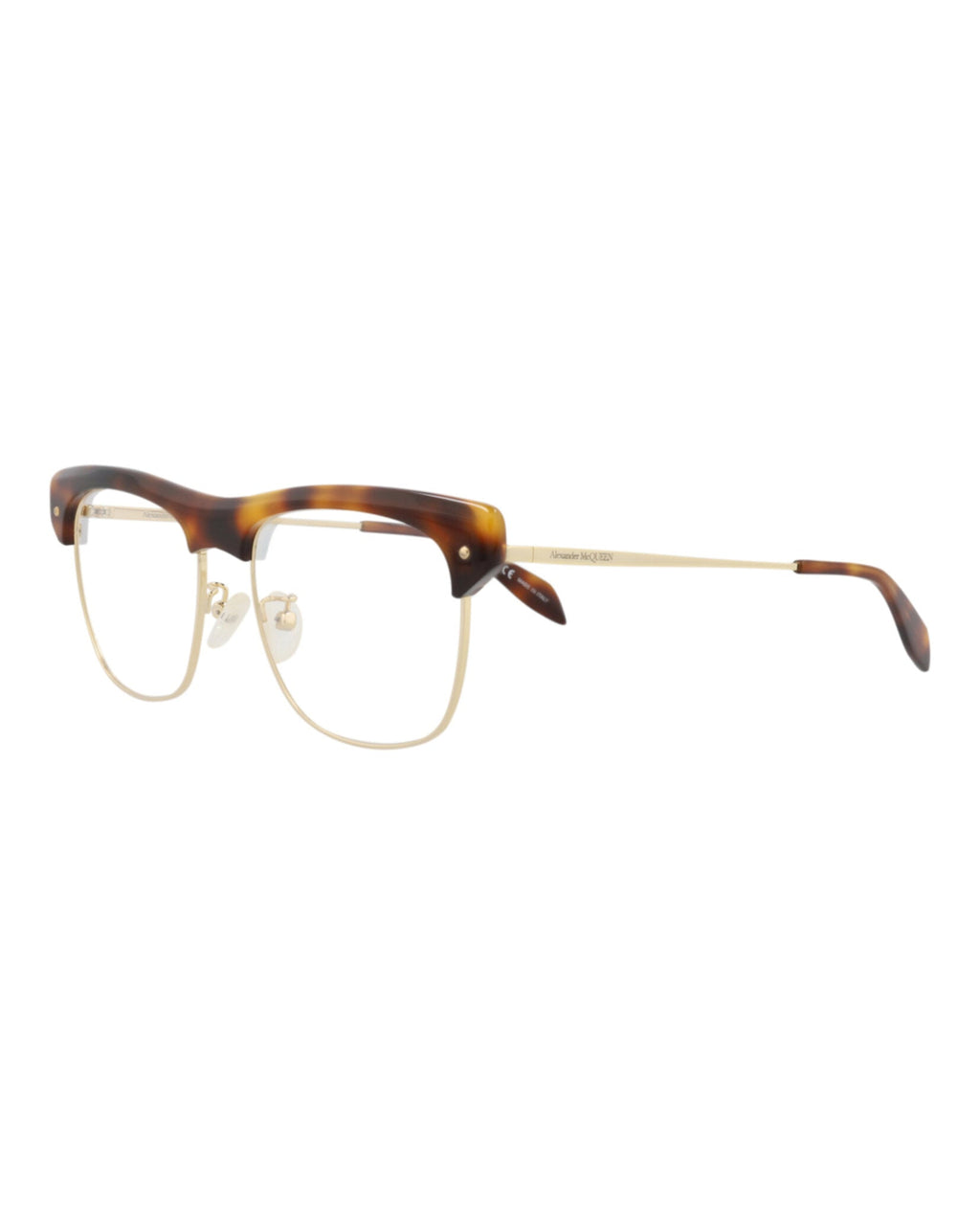 Alexander McQueen Unisex Square/Rectangle Havana Gold Transparent Fashion Designer Eyewear