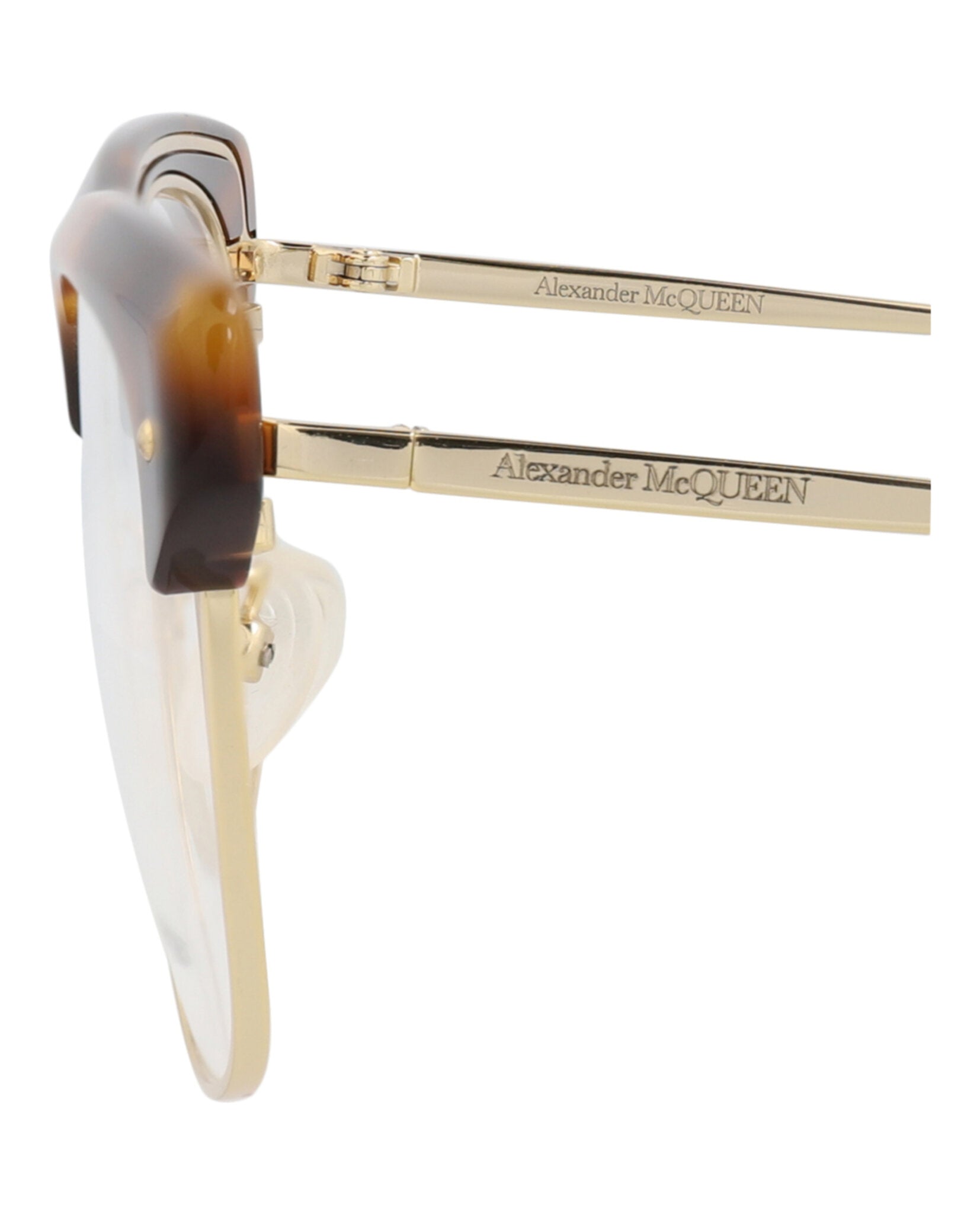 Alexander McQueen Unisex Square/Rectangle Havana Gold Transparent Fashion Designer Eyewear