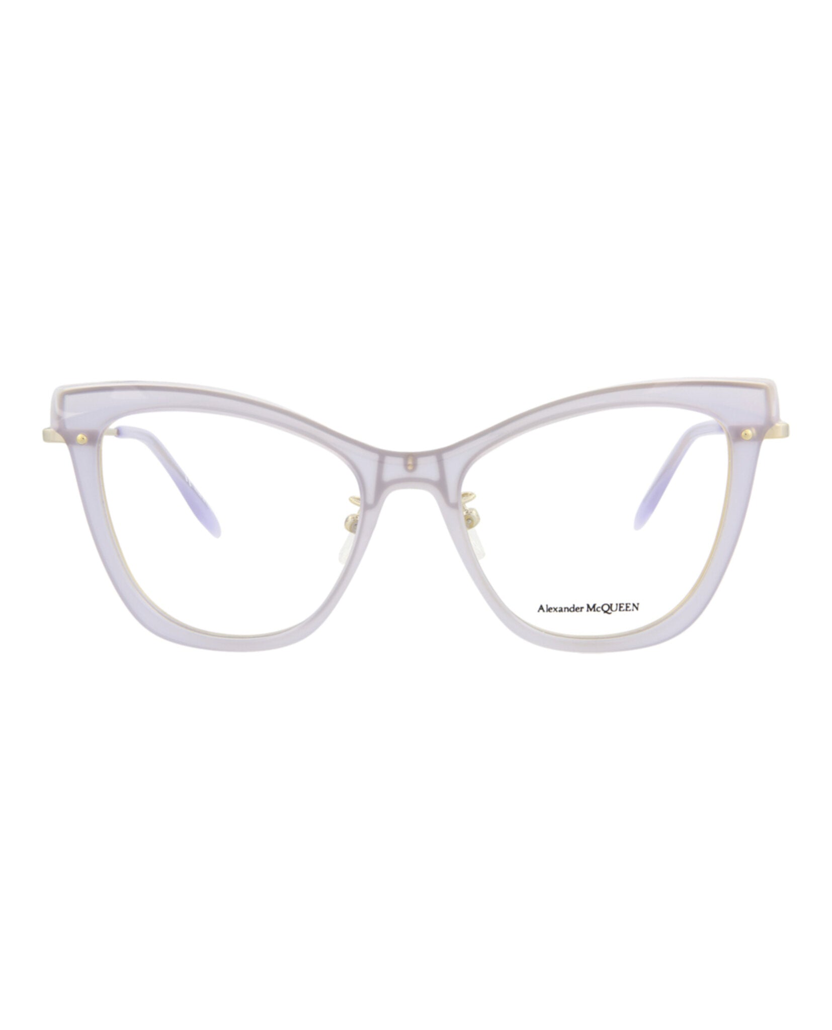 Alexander McQueen Womens Cat Eye Violet Gold Transparent Fashion Designer Eyewear