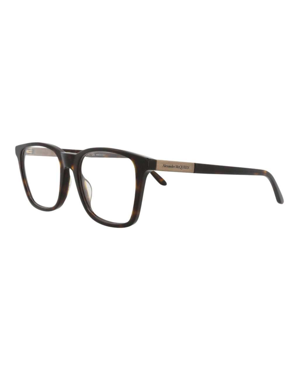 Alexander McQueen Mens Square/Rectangle Havana Gold Transparent Fashion Designer Eyewear