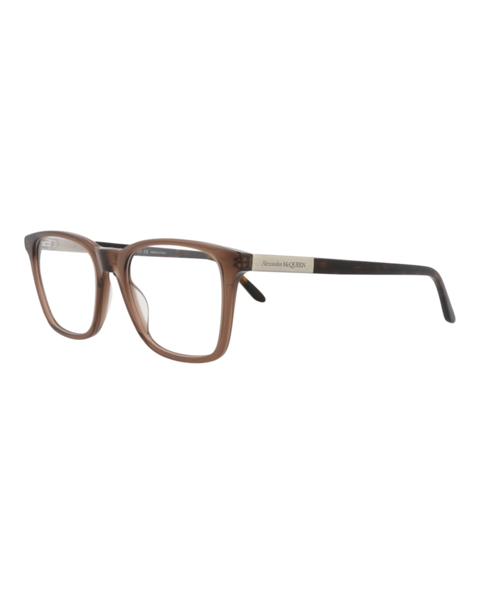 Alexander McQueen Mens Square/Rectangle Brown Silver Transparent Fashion Designer Eyewear