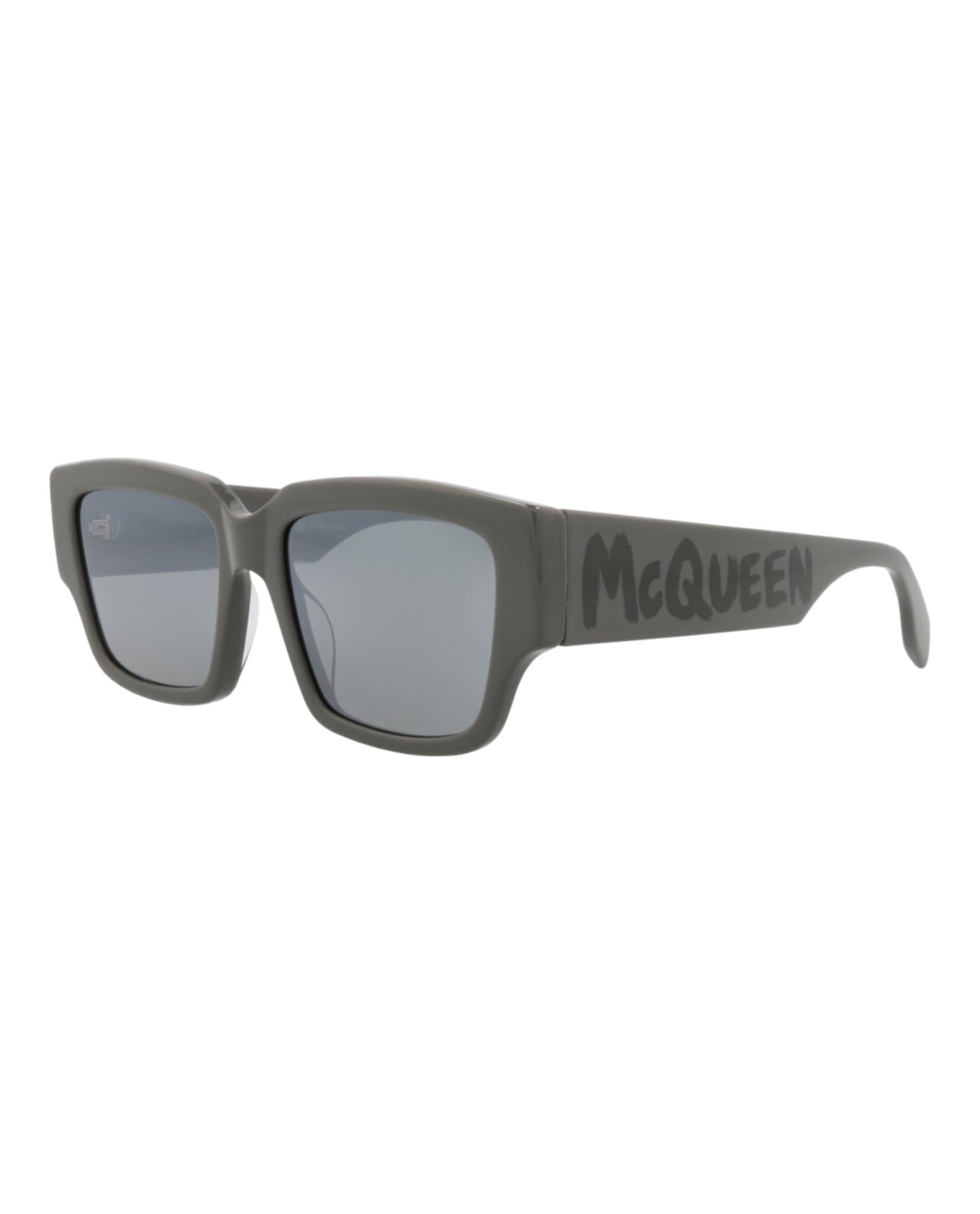 Alexander McQueen Mens Square/Rectangle Grey Grey Silver Fashion Designer Eyewear