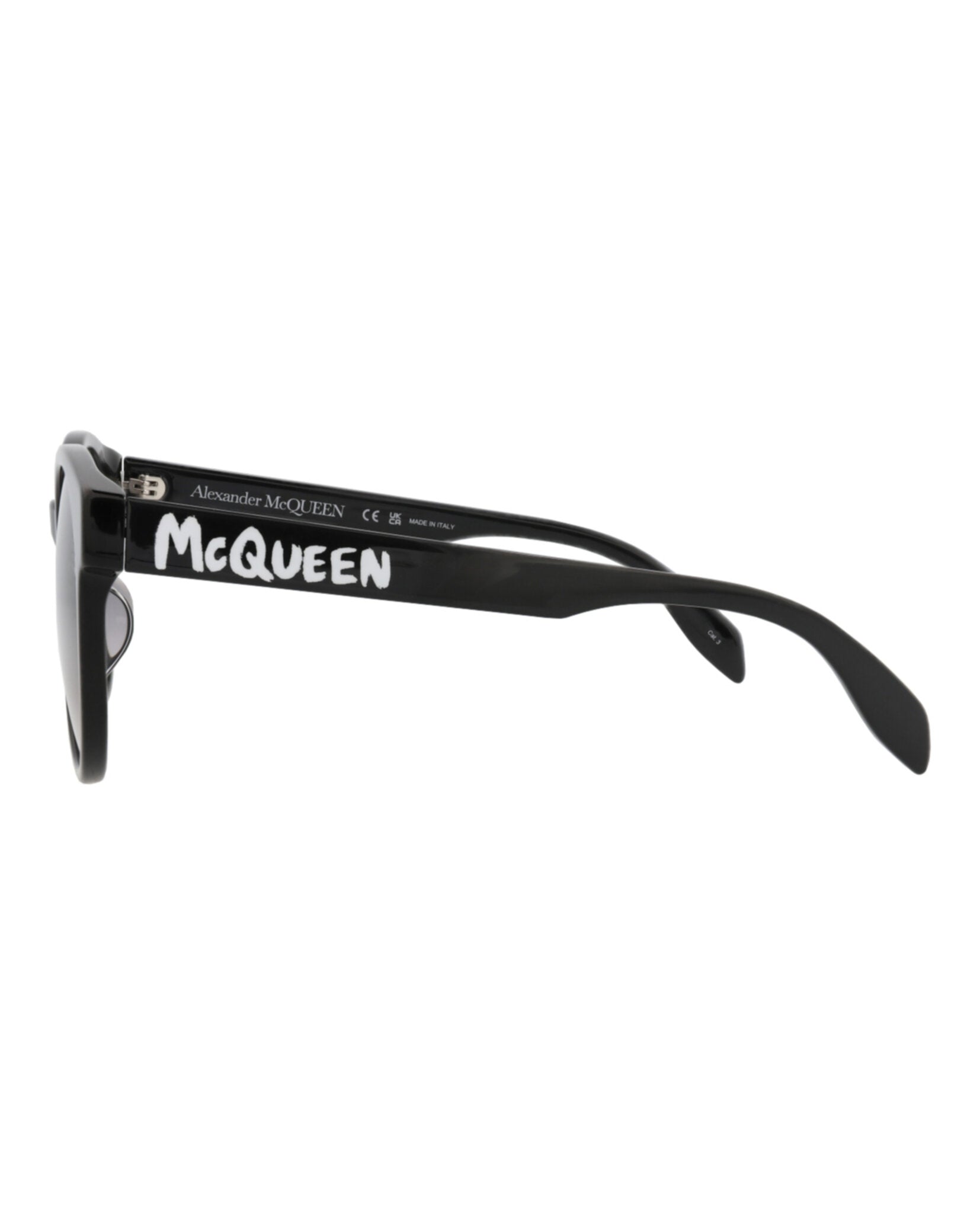 Alexander McQueen Womens Round/Oval Black Black Grey Fashion Designer Eyewear