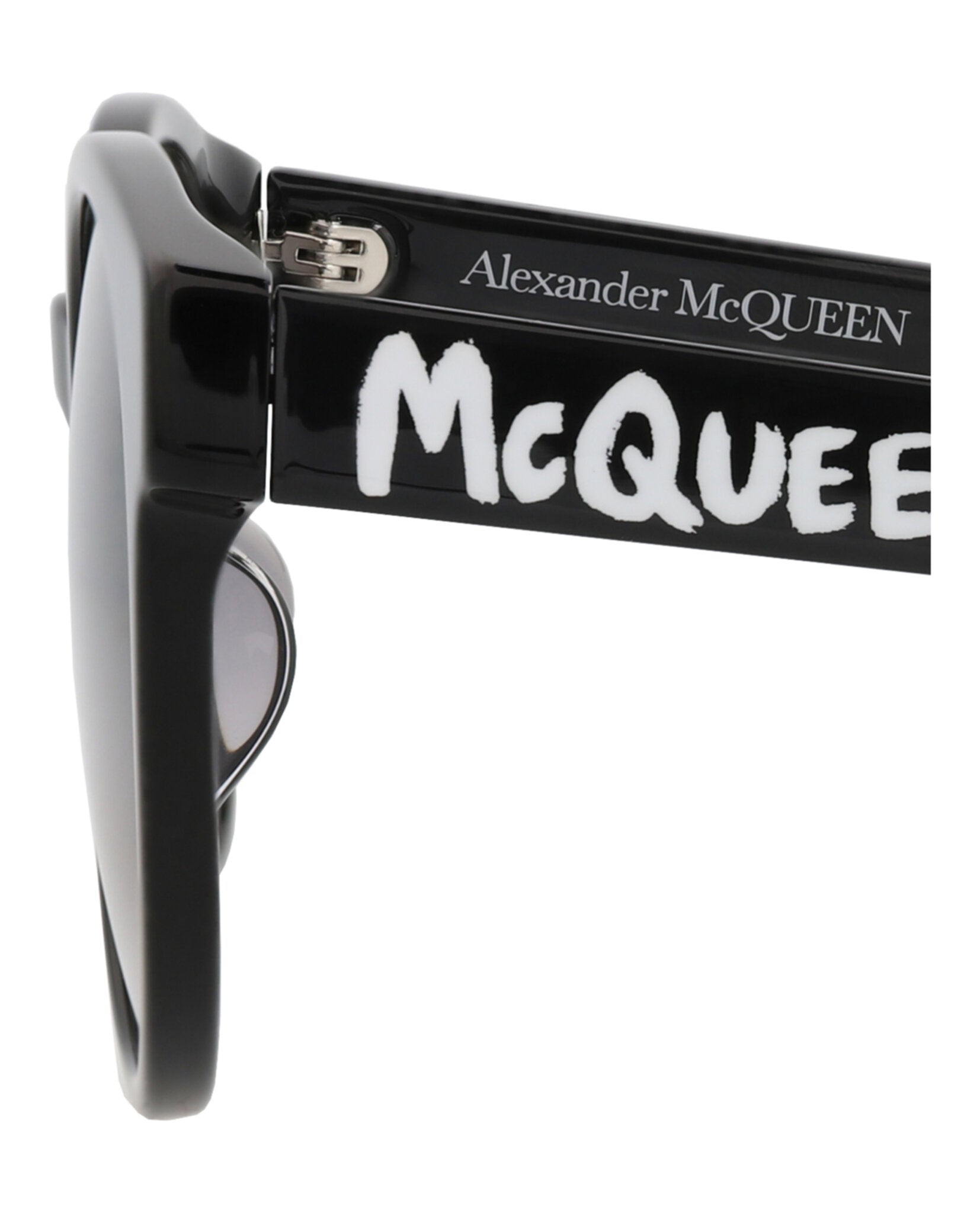 Alexander McQueen Womens Round/Oval Black Black Grey Fashion Designer Eyewear