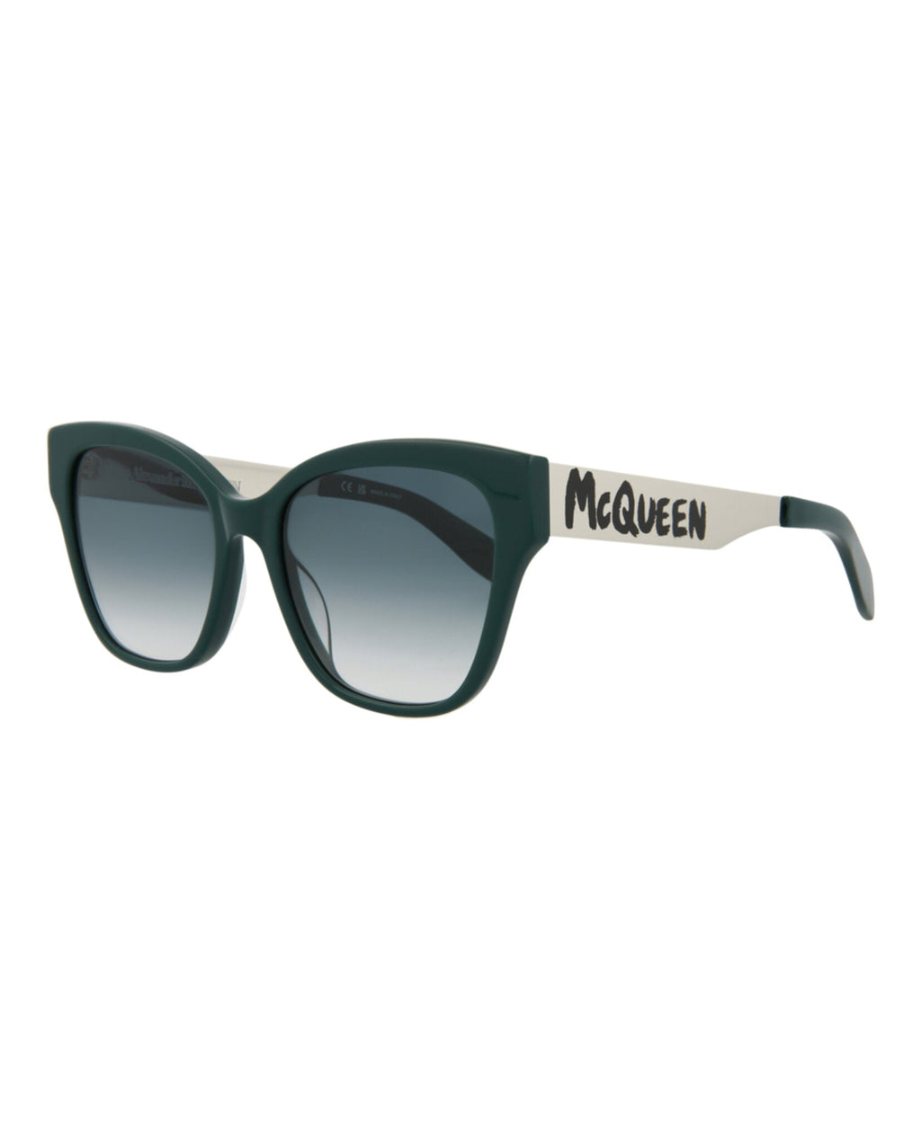 Alexander McQueen Womens Cat Eye Green Silver Grey Fashion Designer Eyewear