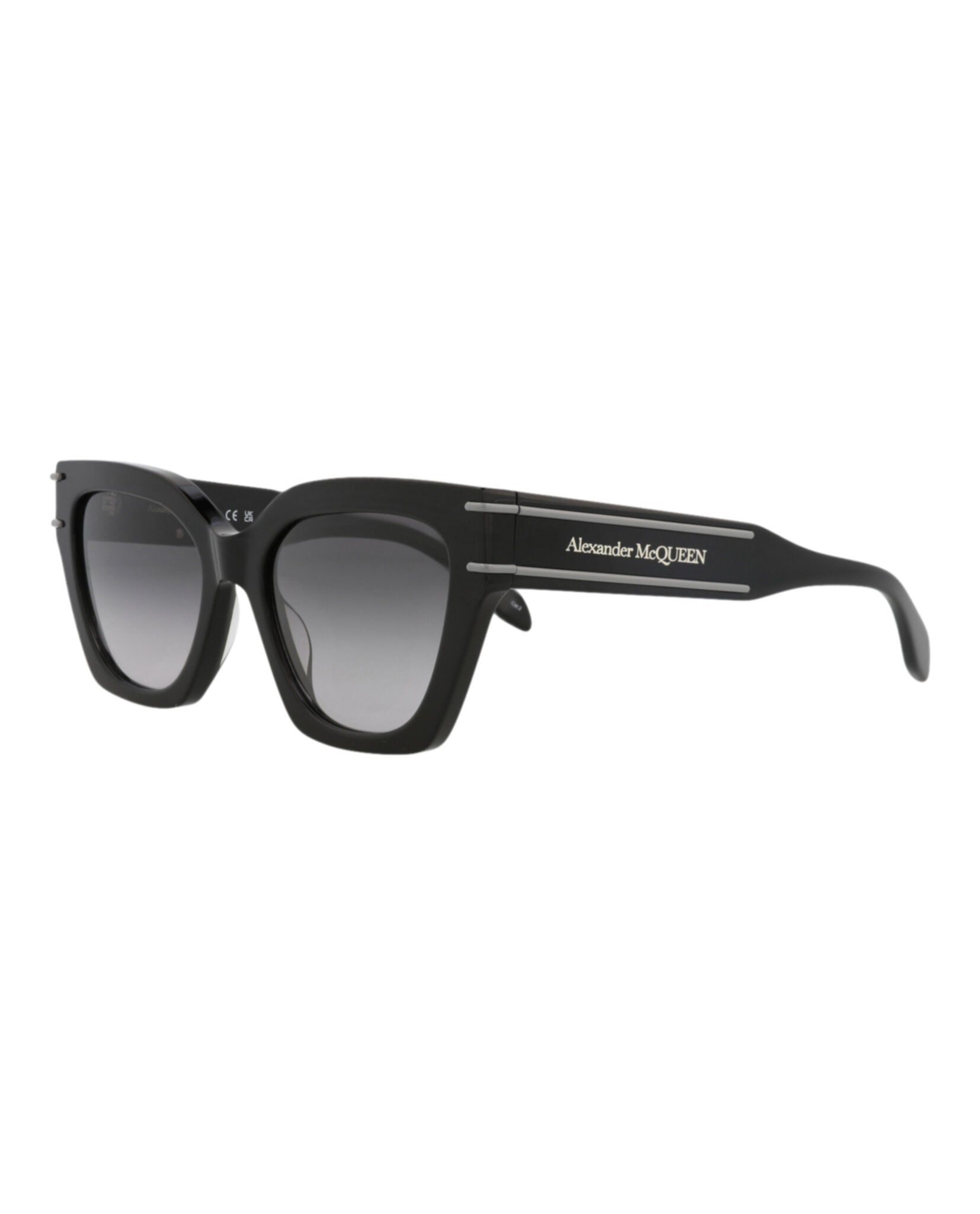 Alexander McQueen Womens Cat Eye Black Black Grey Fashion Designer Eyewear