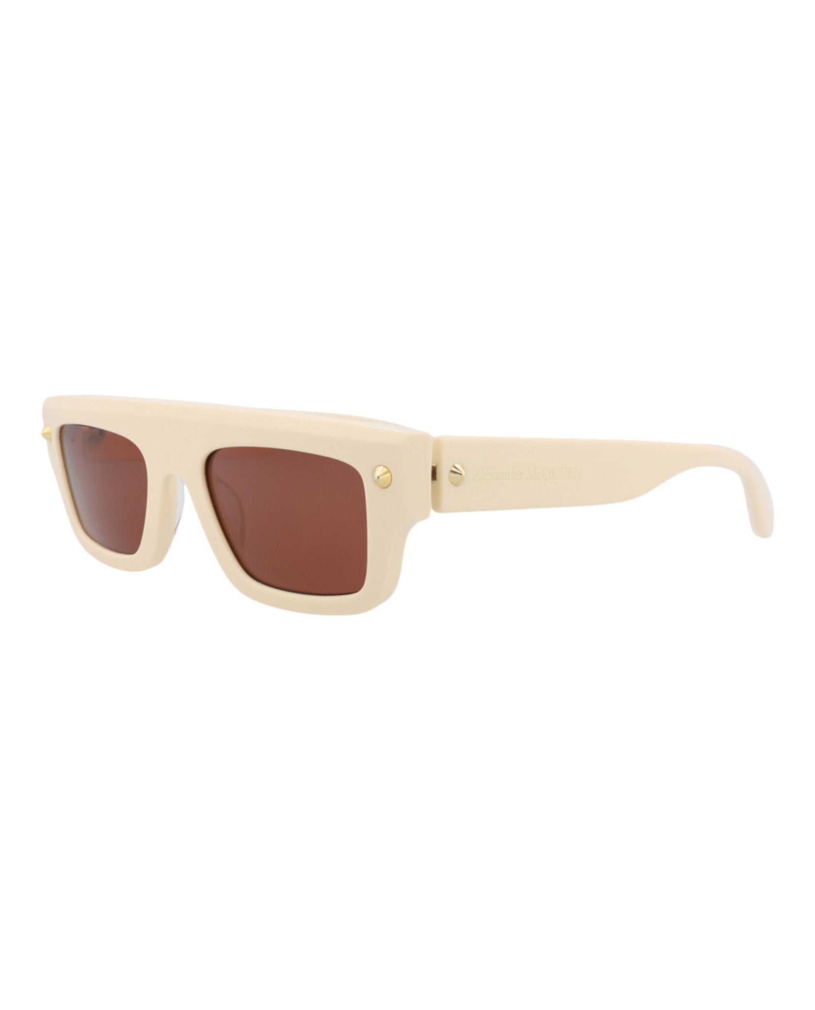 Alexander McQueen Unisex Square/Rectangle Ivory Ivory Brown Fashion Designer Eyewear