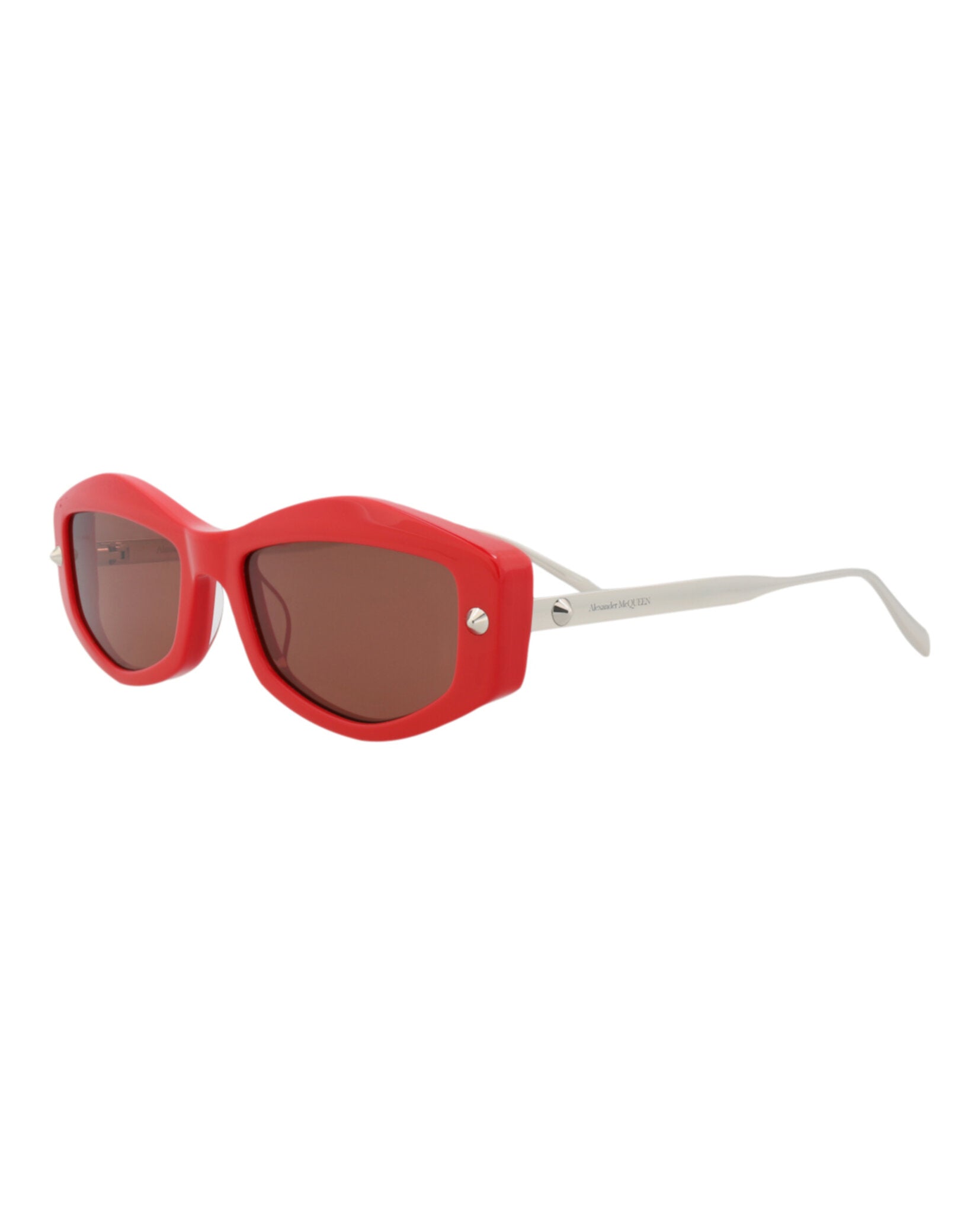 Alexander McQueen Womens Square/Rectangle Red Silver Brown Fashion Designer Eyewear