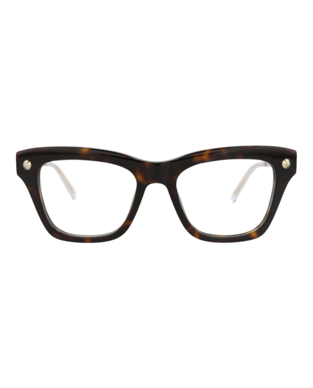 Alexander McQueen Womens Square/Rectangle Havana Gold Transparent Fashion Designer Eyewear