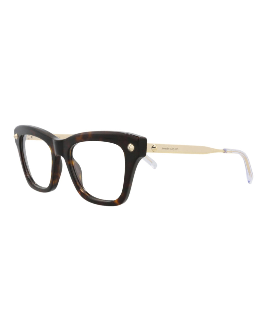 Alexander McQueen Womens Square/Rectangle Havana Gold Transparent Fashion Designer Eyewear