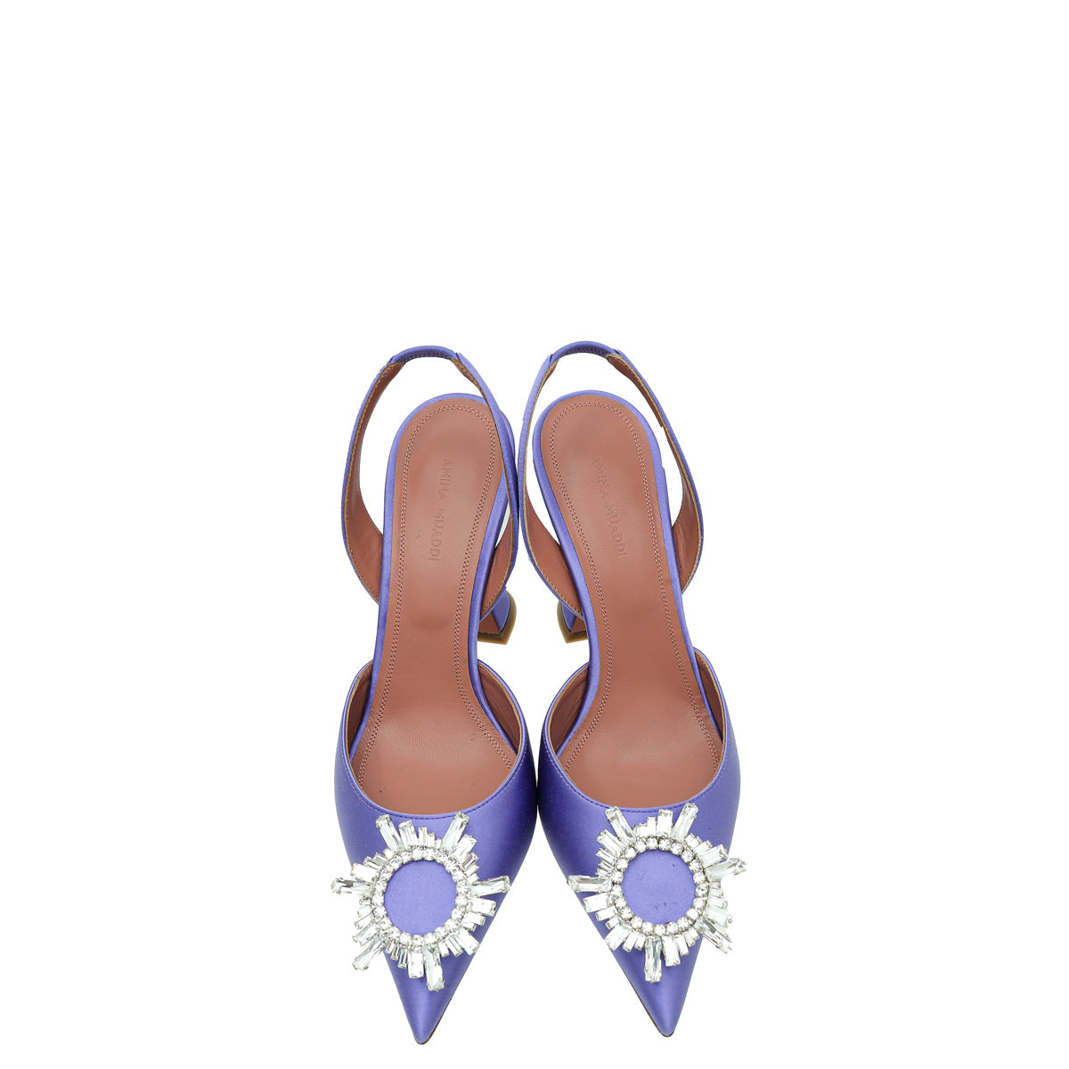 Amina Muaddi Lilac Begum Crystal Satin Slingback 38