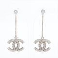Chanel Coco Logo Silver Double sided Rhinestone Drop Earrings Costume Jewellery