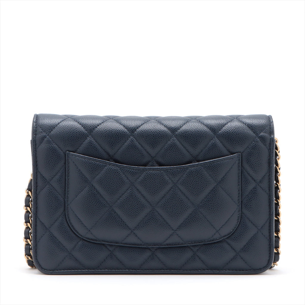 Chanel Caviar Wallet On Chain WOC Navy (microchipped)