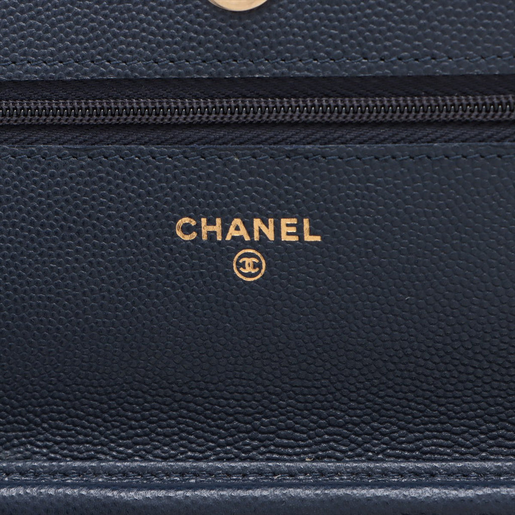 Chanel Caviar Wallet On Chain WOC Navy (microchipped)