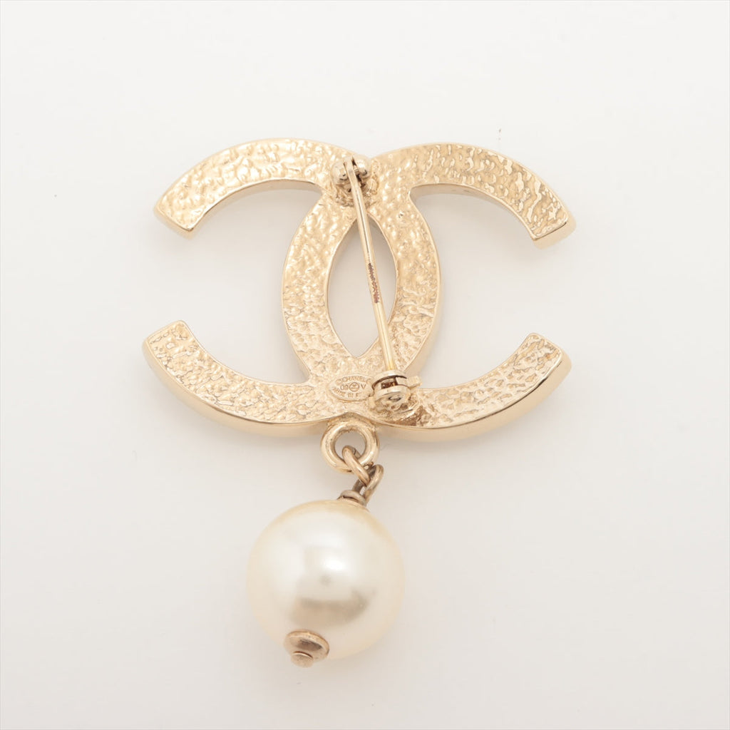 Chanel Coco Logo Gold Pearl Drop Brooch Costume Jewellery
