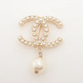 Chanel Coco Logo Gold Pearl Drop Brooch Costume Jewellery